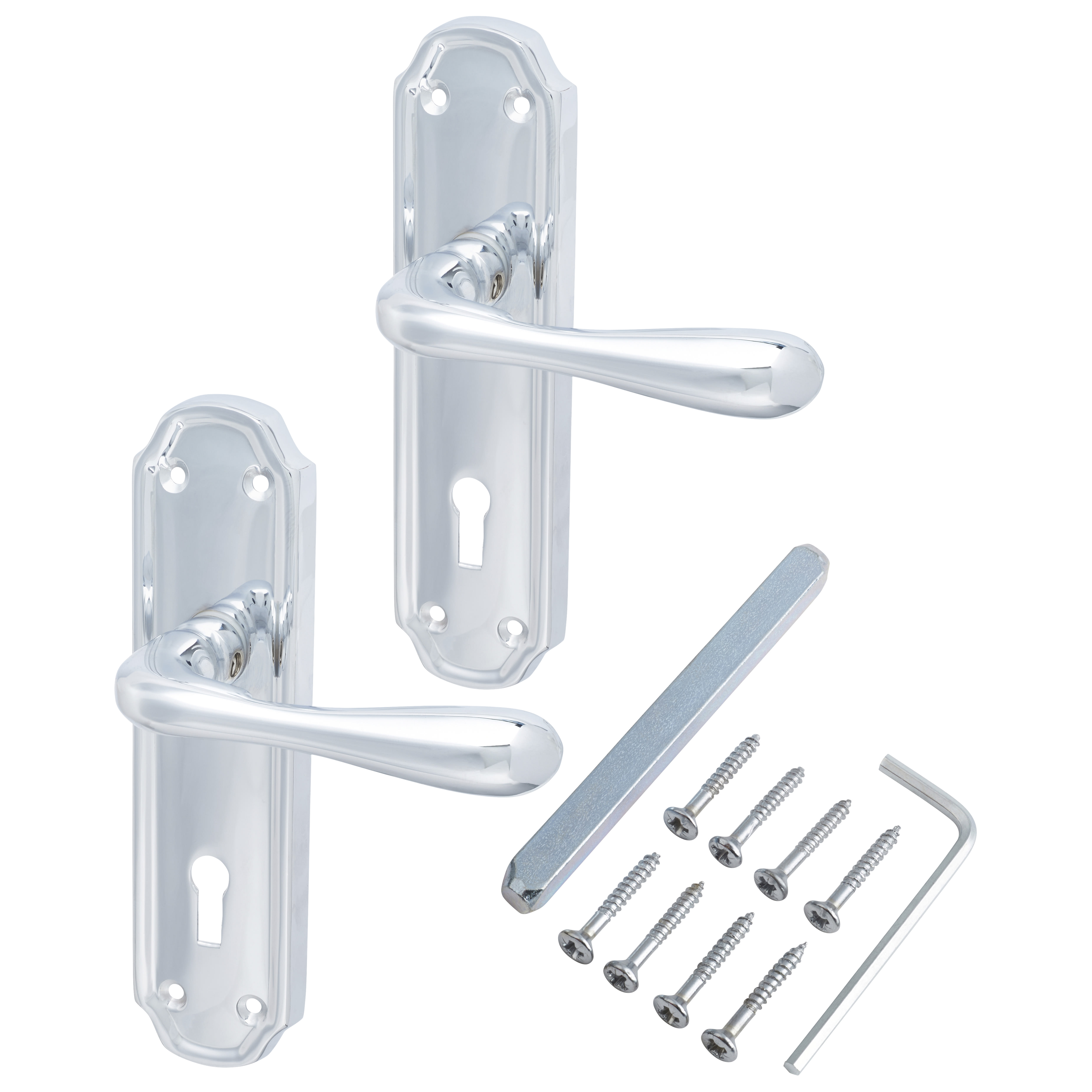 Polished Chrome Keyhole Lock Door Handles - Genoa Range - 168 x 45mm - view 3