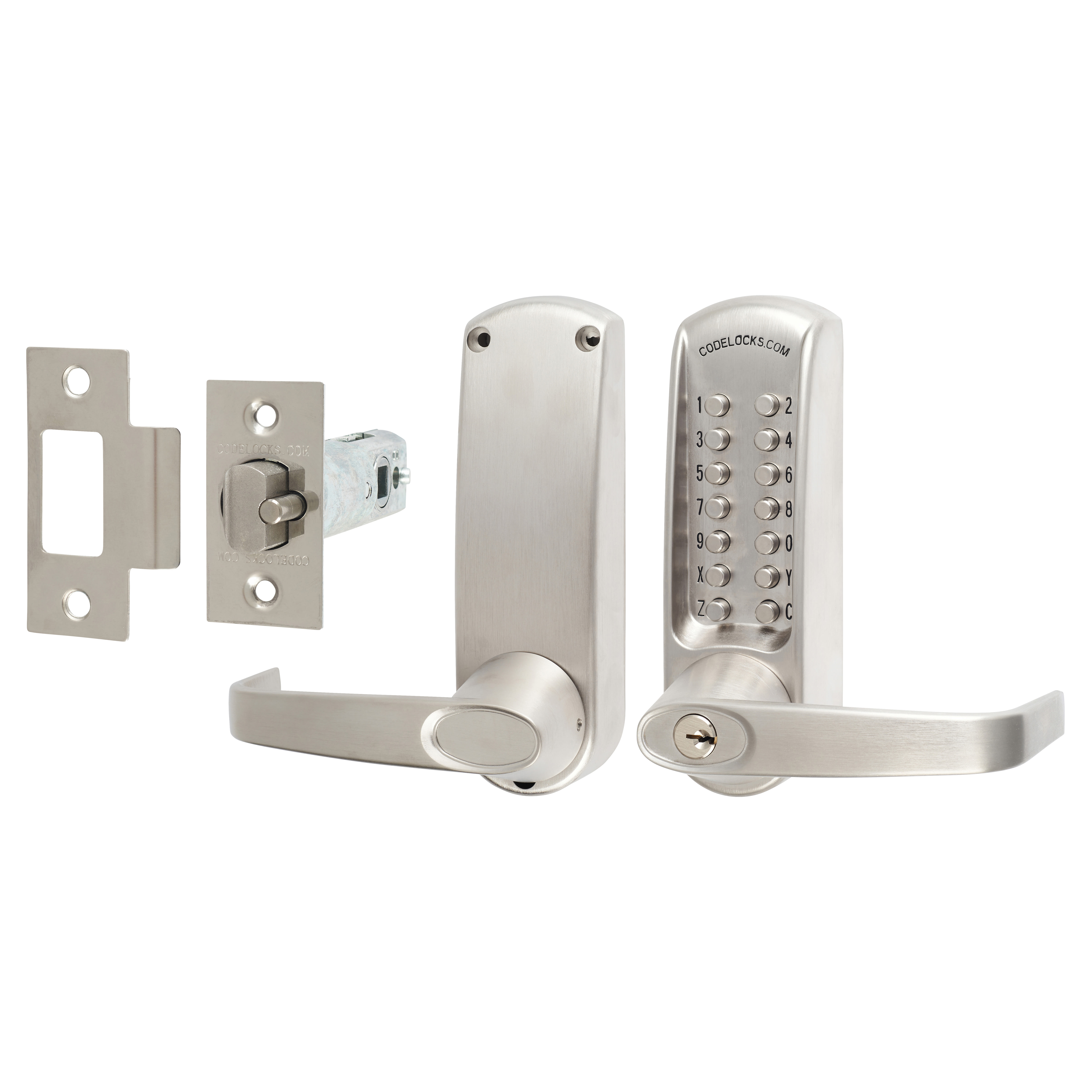 Push Button Code Lock and Latch with Key Override - Brushed Steel - view 2