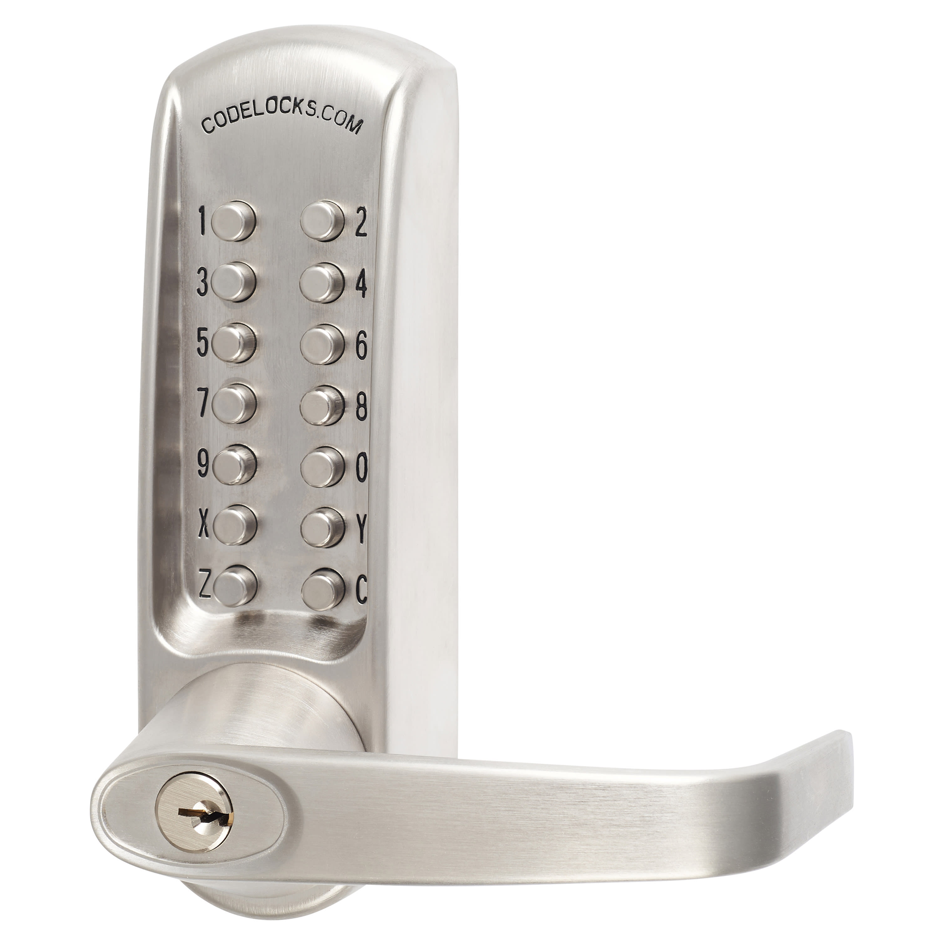 Push Button Code Lock and Latch with Key Override - Brushed Steel - view 3