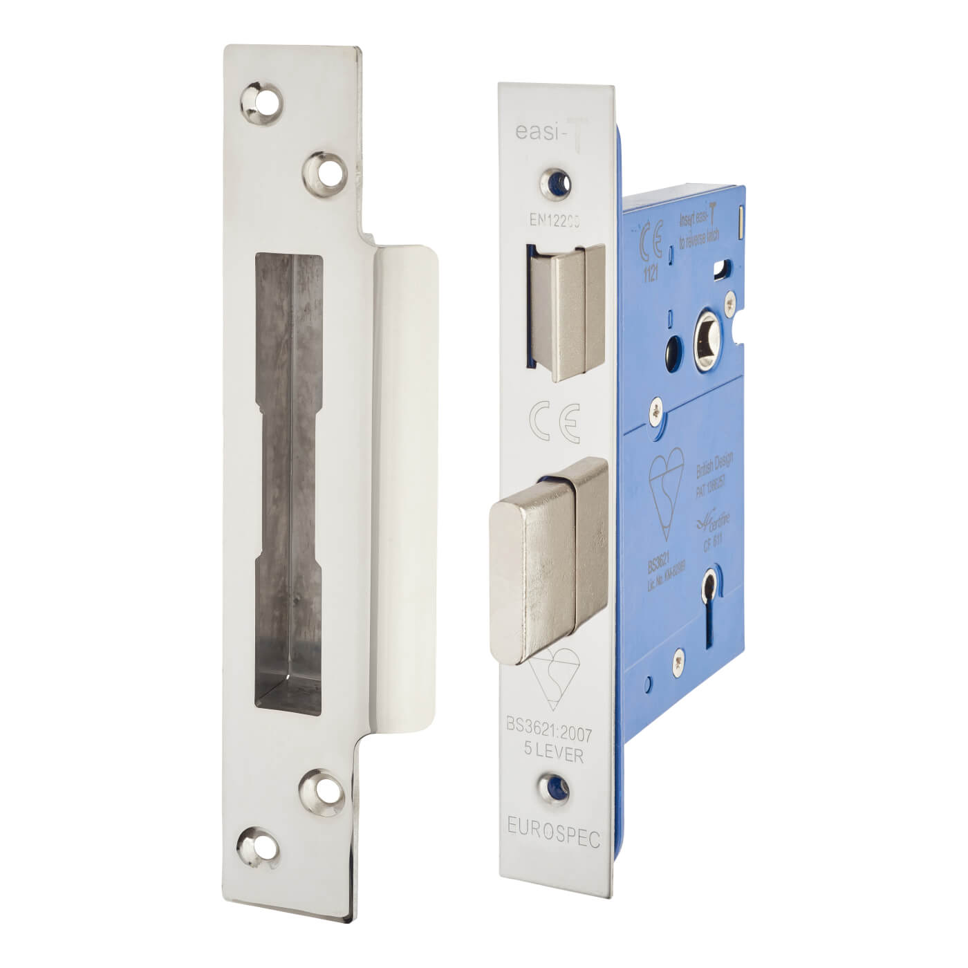 Bolt Through 5 Lever Sashlock - 78mm Case - 57mm Backset - Polished Stainless Steel - view 2