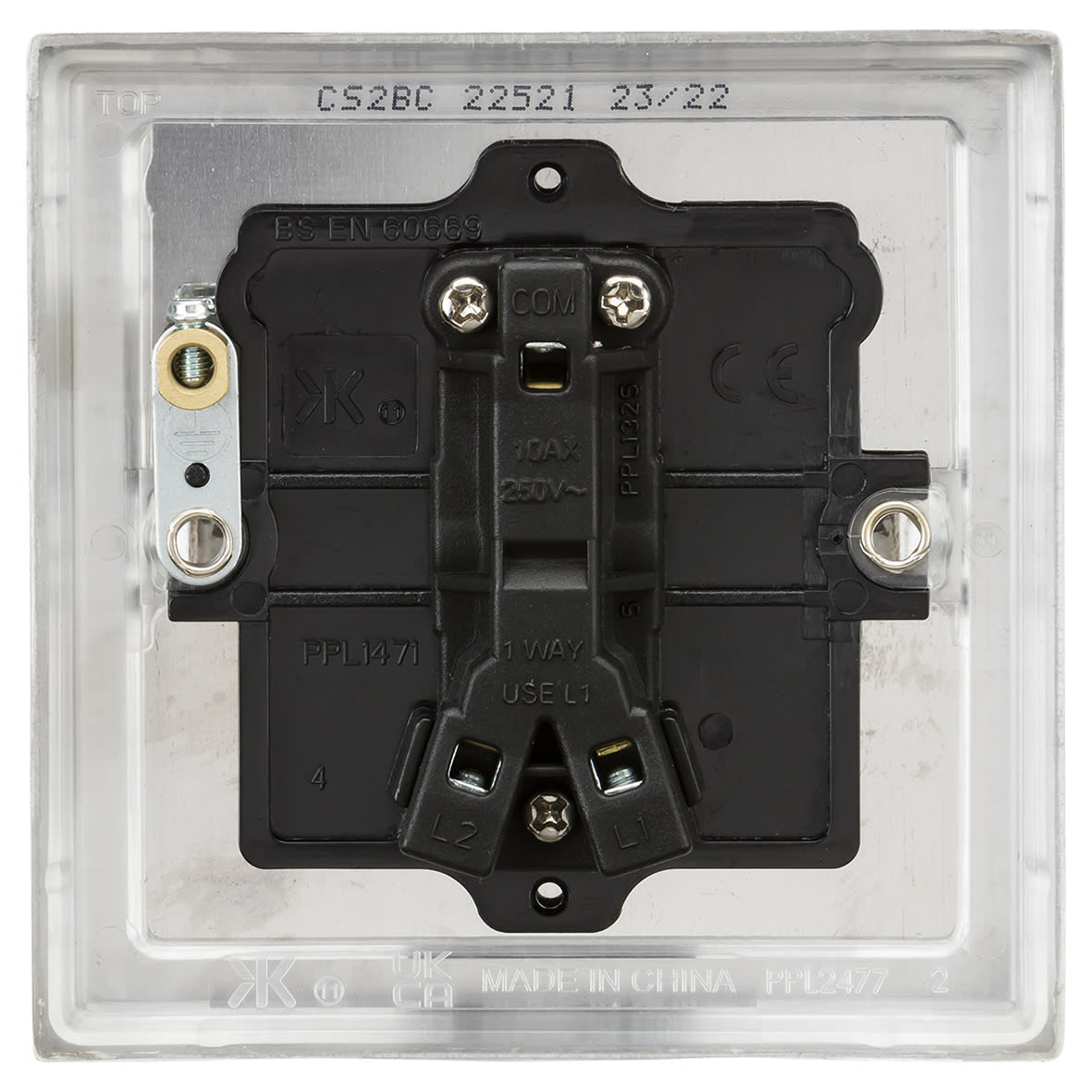 10AX 1 Gang 2 Way Square Edge Plate Light Switch - Brushed Chrome - view 4