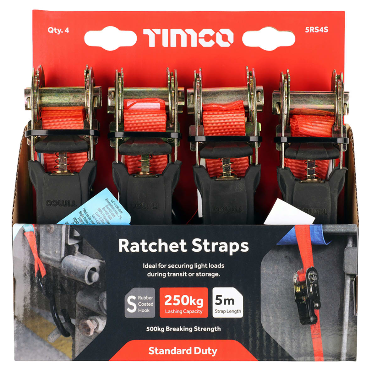 S Hook Ratchet Straps - Standard Duty - 5m x 25mm - Pack of 4 - view 2