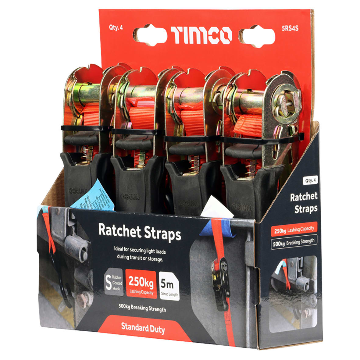 S Hook Ratchet Straps - Standard Duty - 5m x 25mm - Pack of 4 - view 3