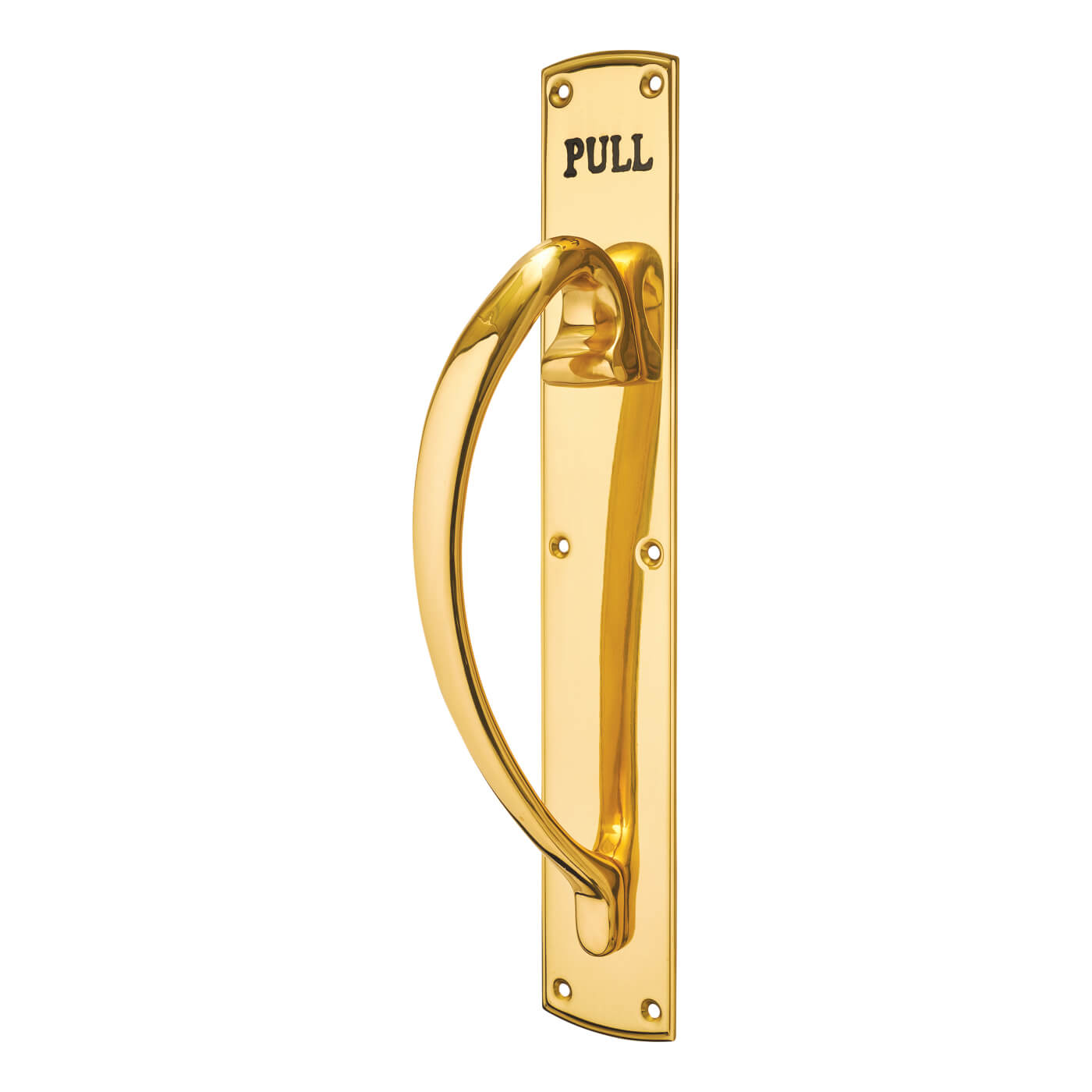 Polished Brass Offset Door Pull Handle on Plate - PULL - Screw Fix - 450 x 75mm - LH - view 2