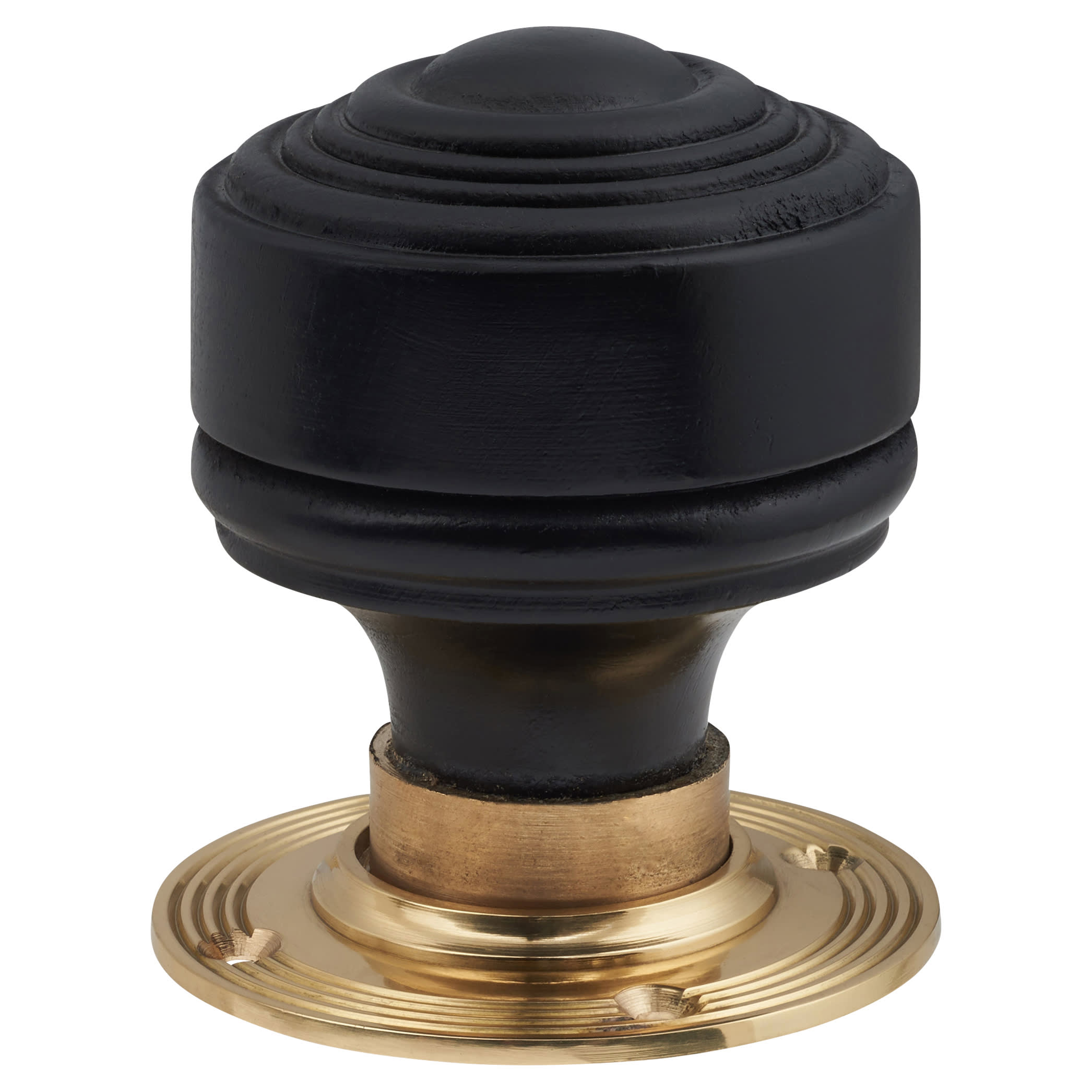 Ebony Knob & Brass Rose Edwardian Stepped Mortice/Rim Door Knob - 60mm Rose Diameter - view 2