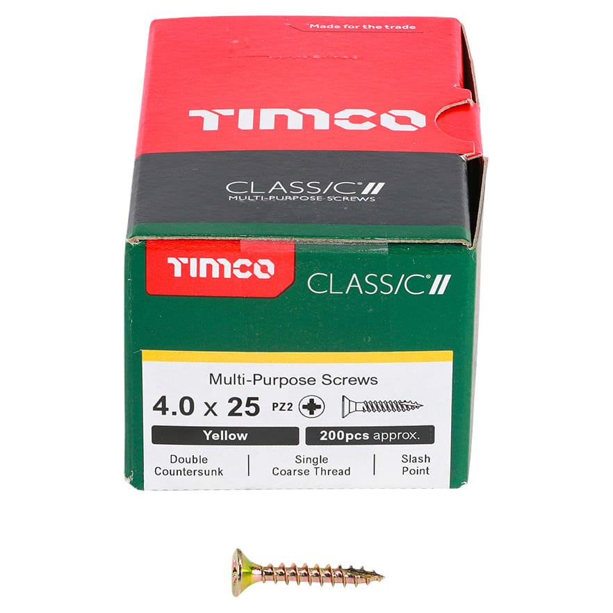 Classic Pozi Countersunk Wood Screws - 4.0 x 25mm - Yellow Zinc - Pack of 200 - view 3
