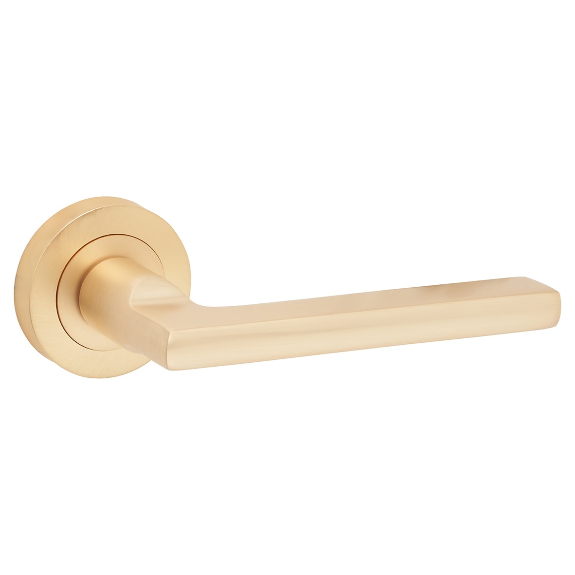 Satin Brass Fire Rated Door Handles on Round Rose - Jet Range - view 2