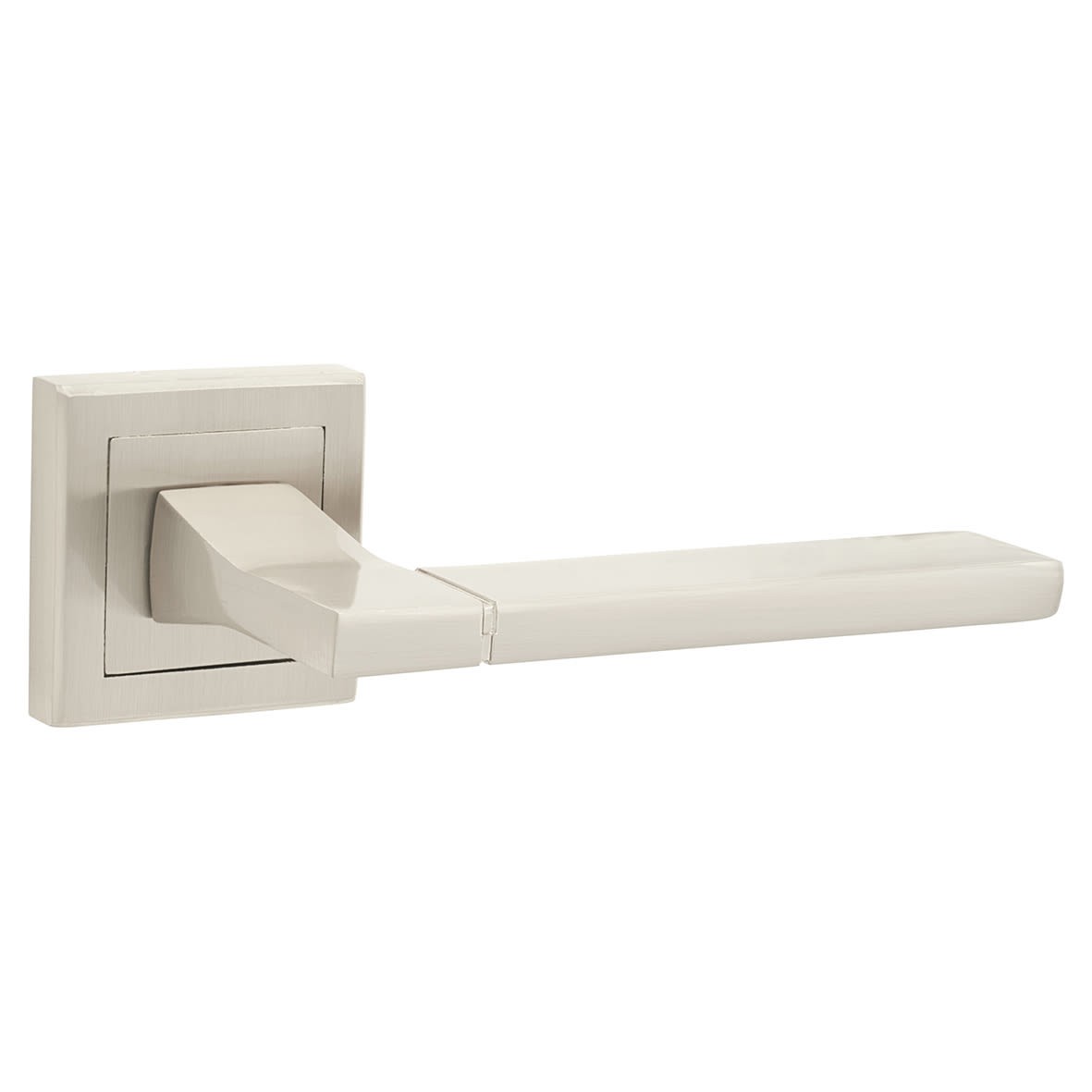 Satin Nickel Door Handles on Square Rose - Dita Range - view 2