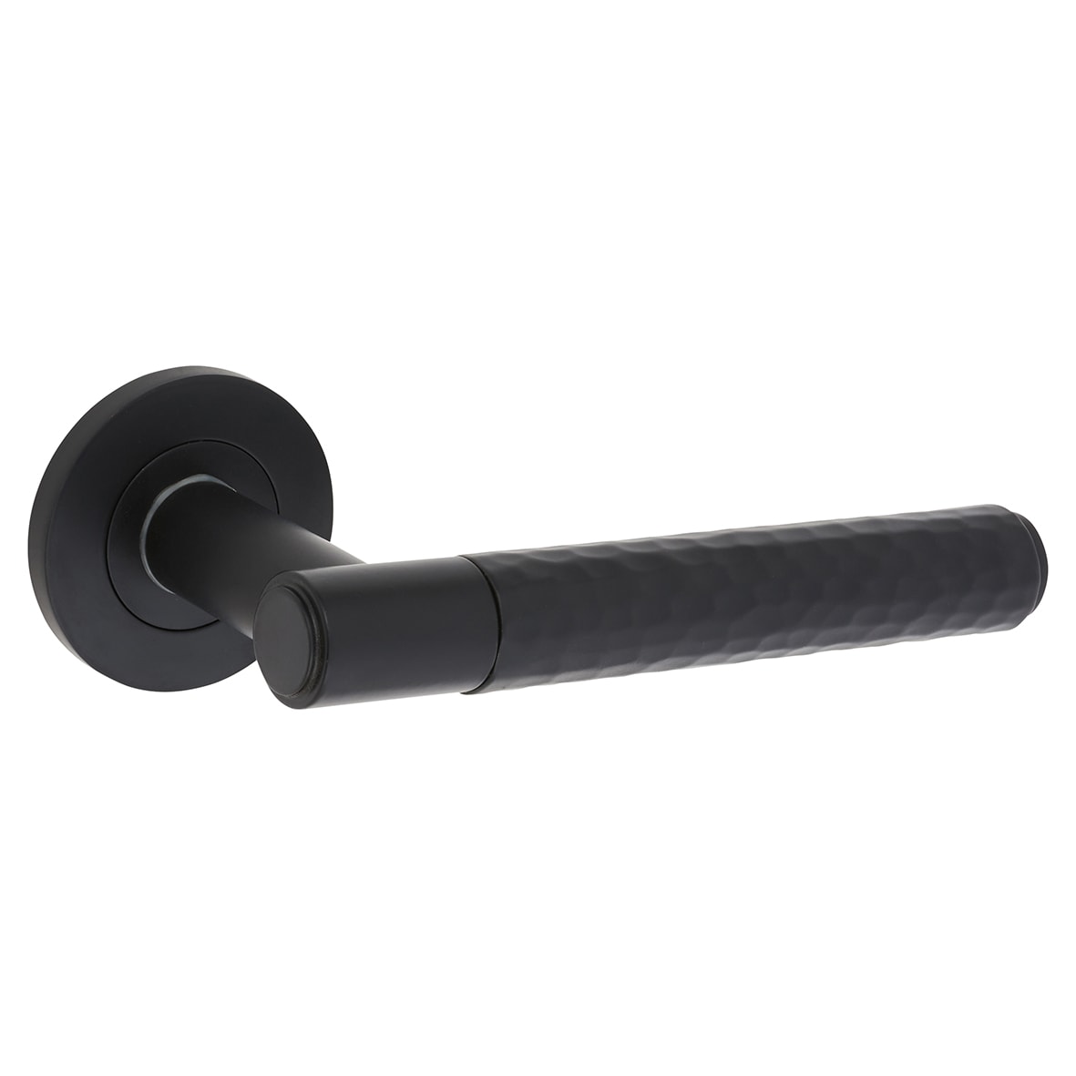 Matt Black Hammered Door Handles on Round Rose - Spitfire Range - view 2