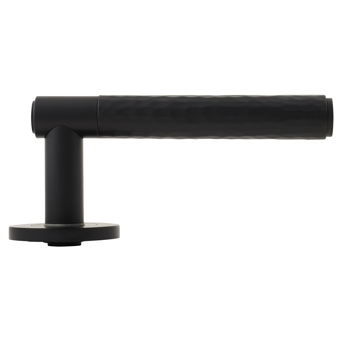 Matt Black Hammered Door Handles on Round Rose - Spitfire Range - view 3