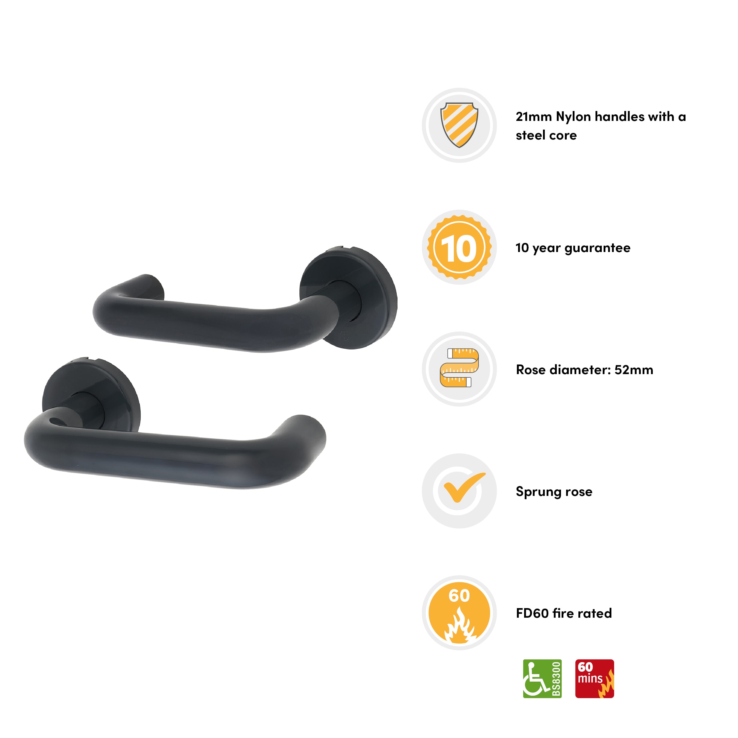 Anthracite Grey Nylon Steel Core Safety Door Handle on Rose - Paris Range - view 3