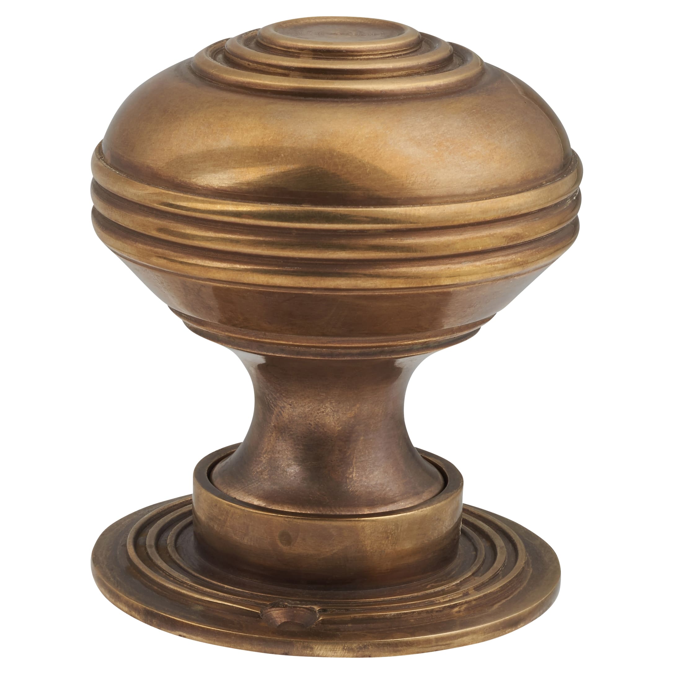 Aged Brass Georgian Ringed Mortice/Rim Door Knob - 65mm Rose Diameter - view 2
