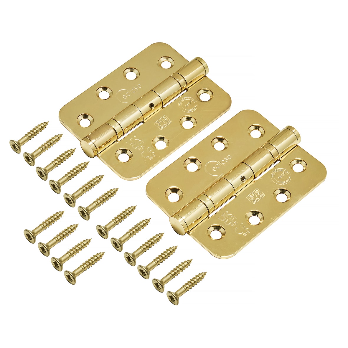 Radius Ball Bearing Grade 13 Butt Fire Door Hinge - 102 x 76 x 3mm - Polished Brass - Pair - view 2