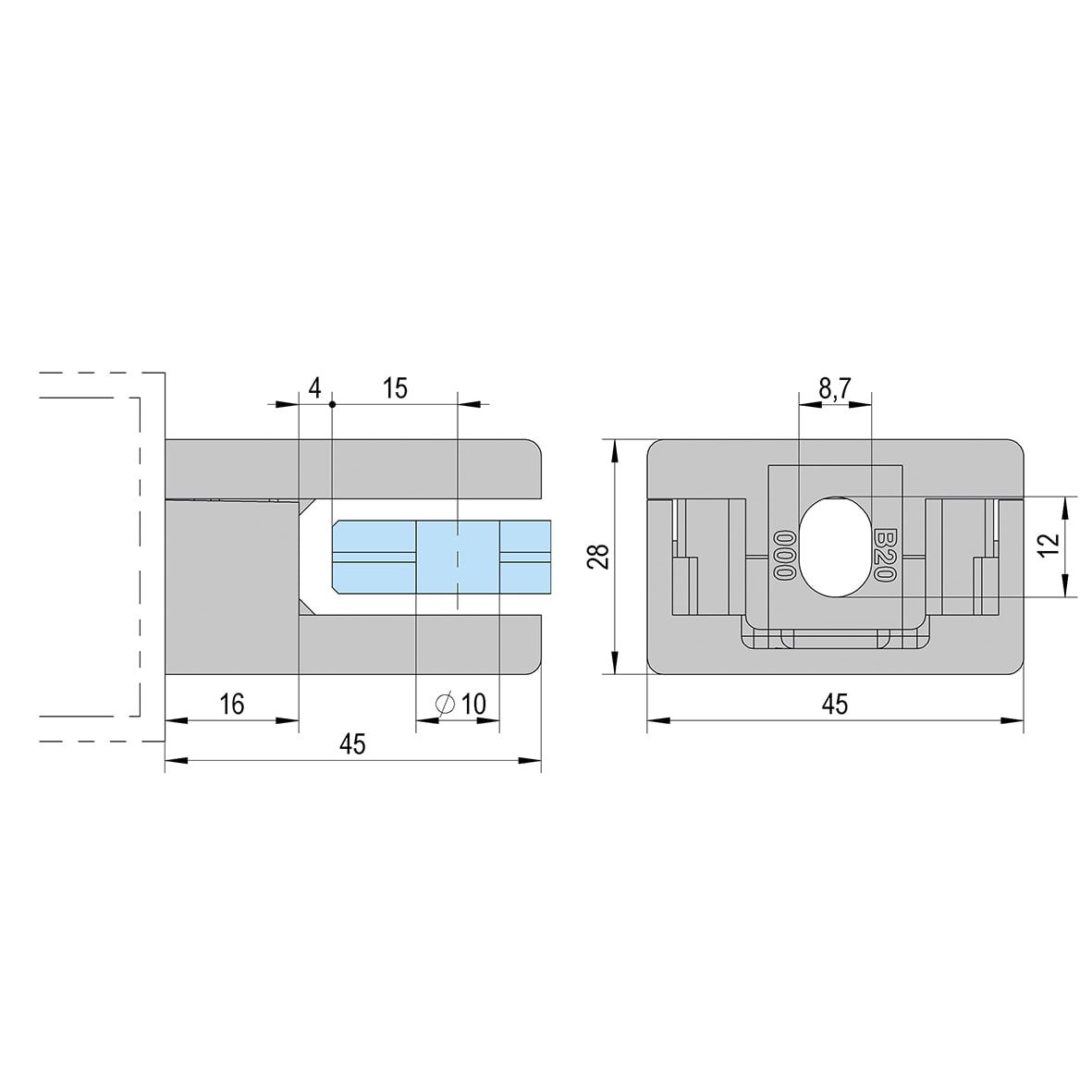 Square Balustrade Clamp - 45 x 45mm - Polished Chrome - Pack of 4 - view 2
