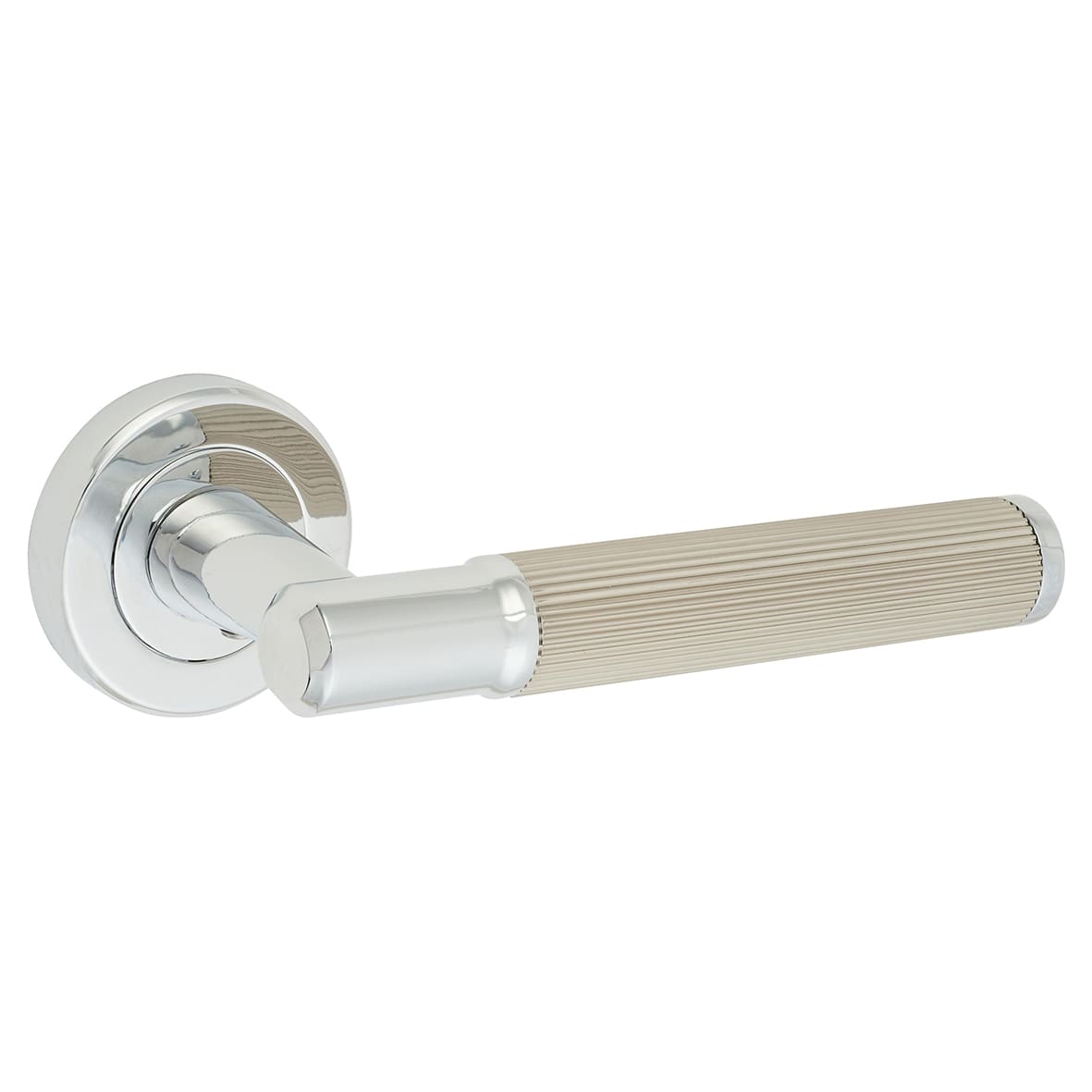 Brass Polished Chrome/Satin Nickel Lines Door Handles on Rose - Image Range - view 2
