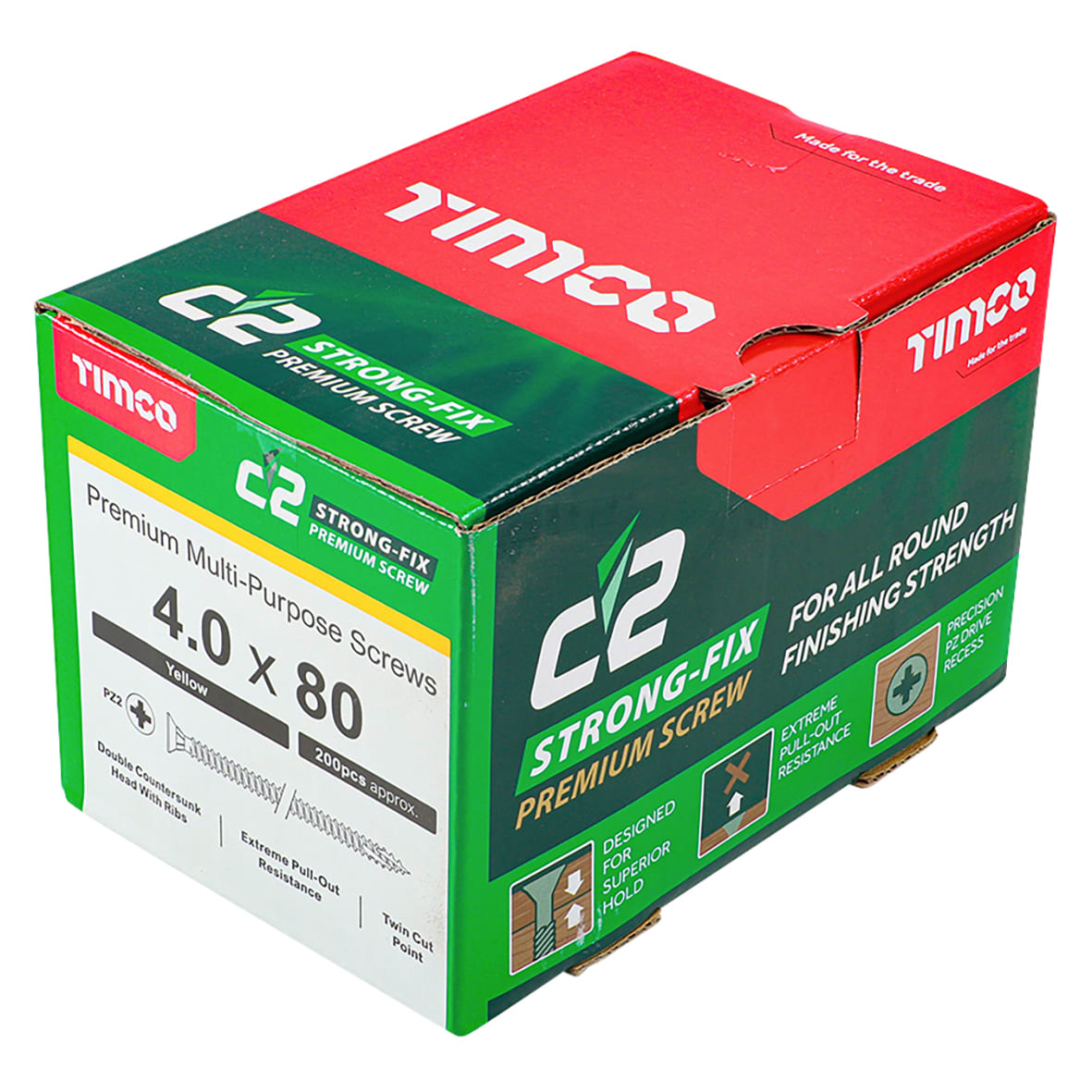 C2 Strong-Fix Pozi Double Countersunk Wood Screws - 4.0 x 80mm - Yellow Zinc - Pack of 200 - view 4