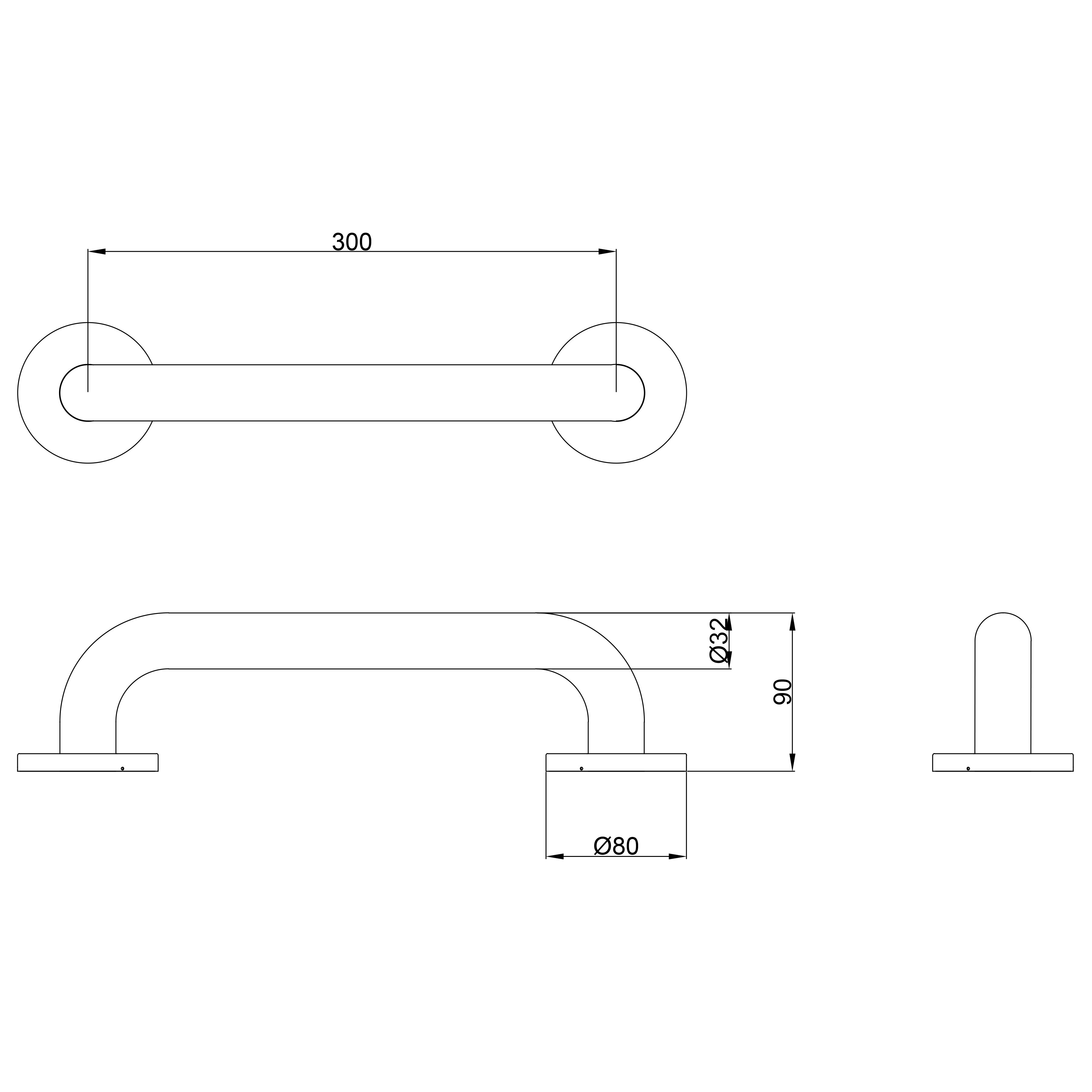32mm Stainless Steel Grab Rail - 300mm Length - Polished Stainless Steel - view 2