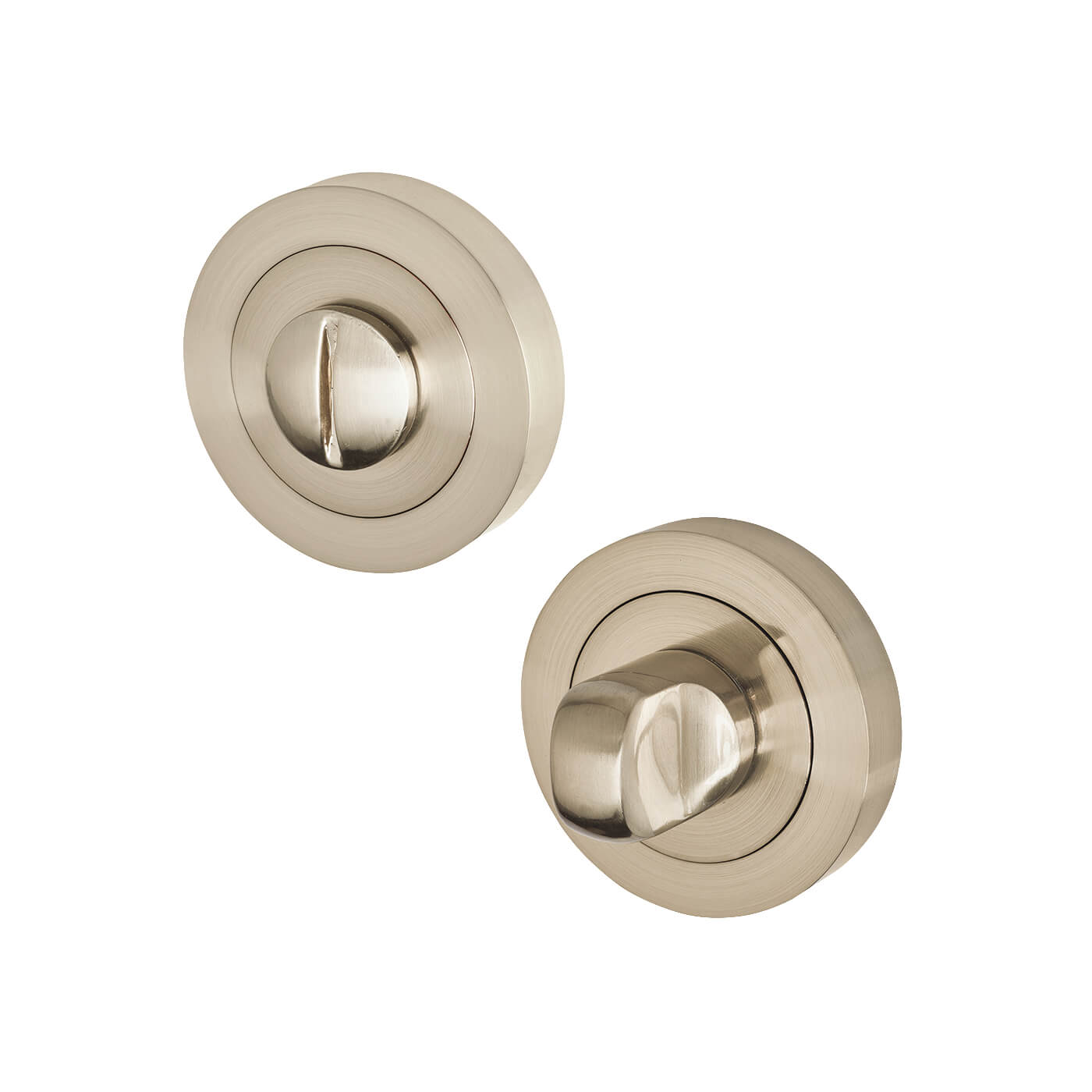 Satin Nickel Bathroom Lock Door Handles on Rose Pack - Sophia Range - view 4