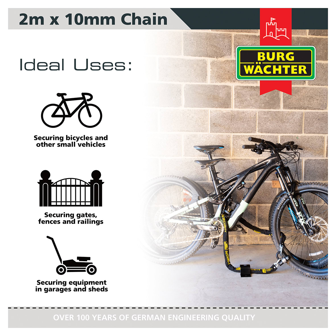 GKM Fabric Sleeve Hardened Square Link Security Chain - 10 x 2000mm - Black - view 3
