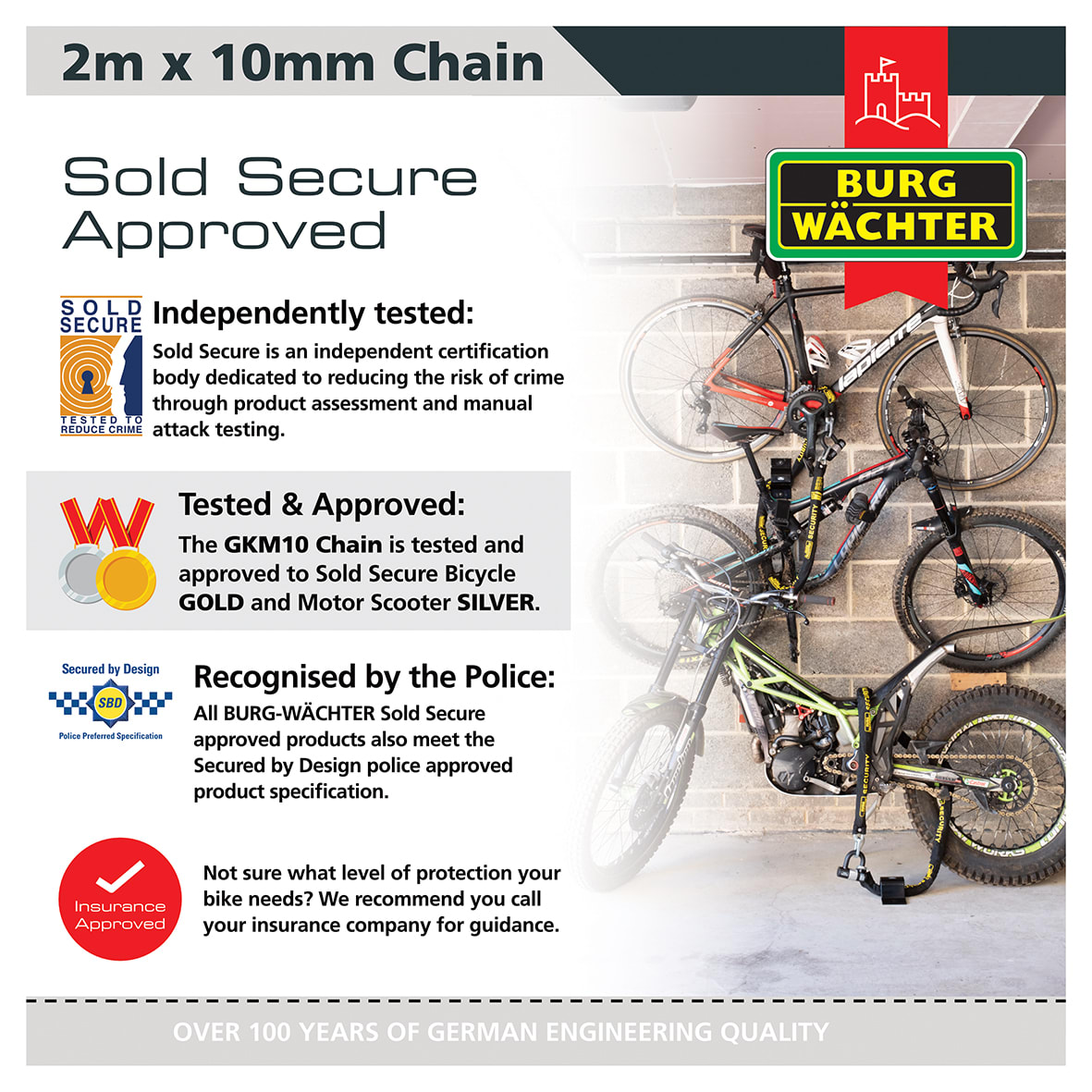 GKM Fabric Sleeve Hardened Square Link Security Chain - 10 x 2000mm - Black - view 4