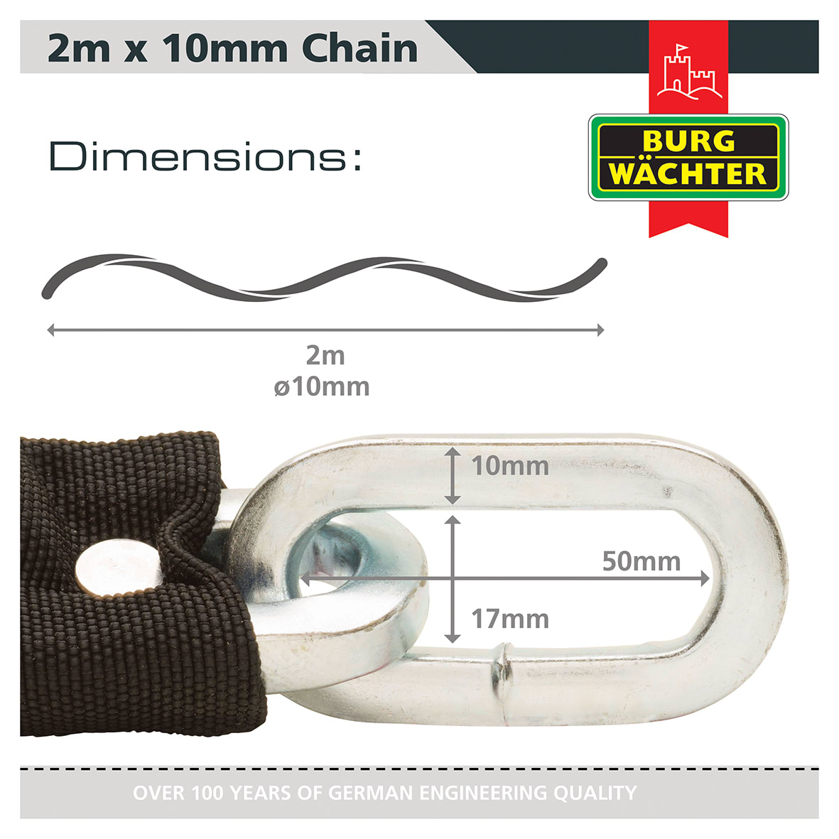 GKM Fabric Sleeve Hardened Square Link Security Chain - 10 x 2000mm - Black - view 5