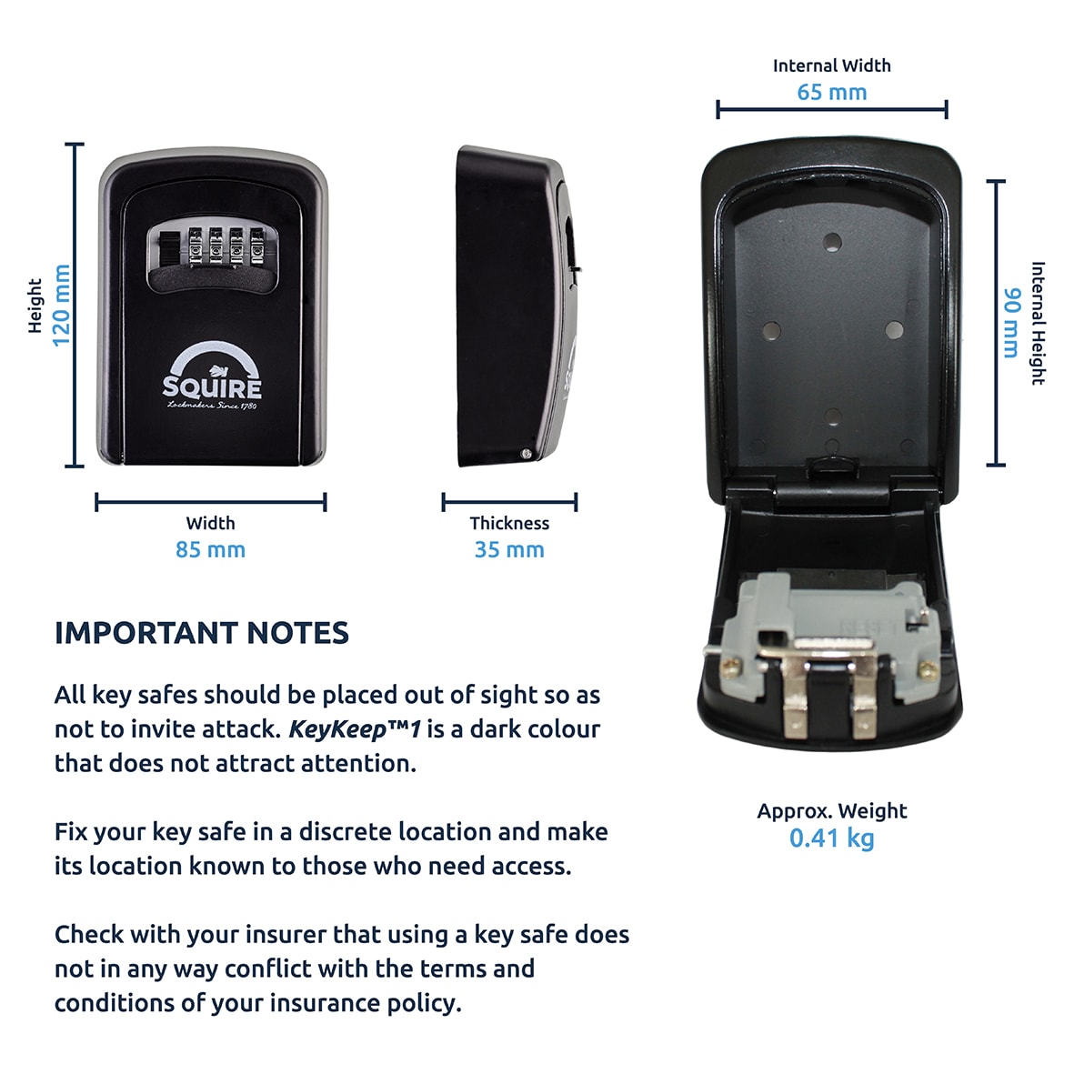 KEYKEEP1 Combi Key Safe - 125 x 85 x 35mm - Black - view 6