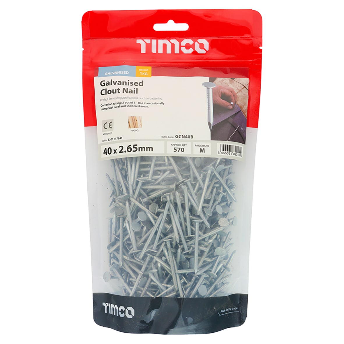 Galvanised Clout Nail - 2.65 x 40mm - 1kg Pack - view 2