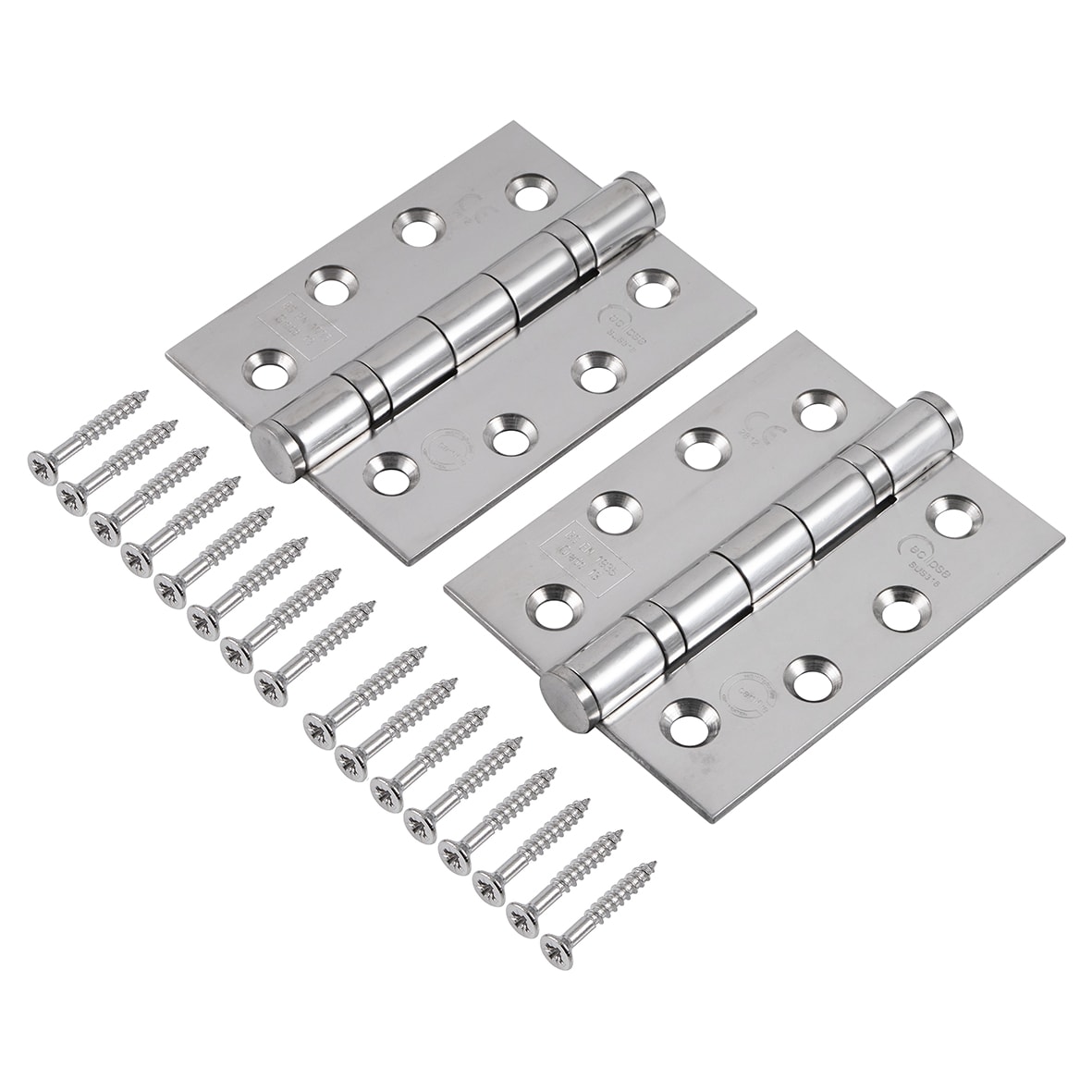 Ball Bearing Marine Grade Butt Fire Door Hinge - 102 x 76 x 3mm - Polished Stainless - Pair - view 2