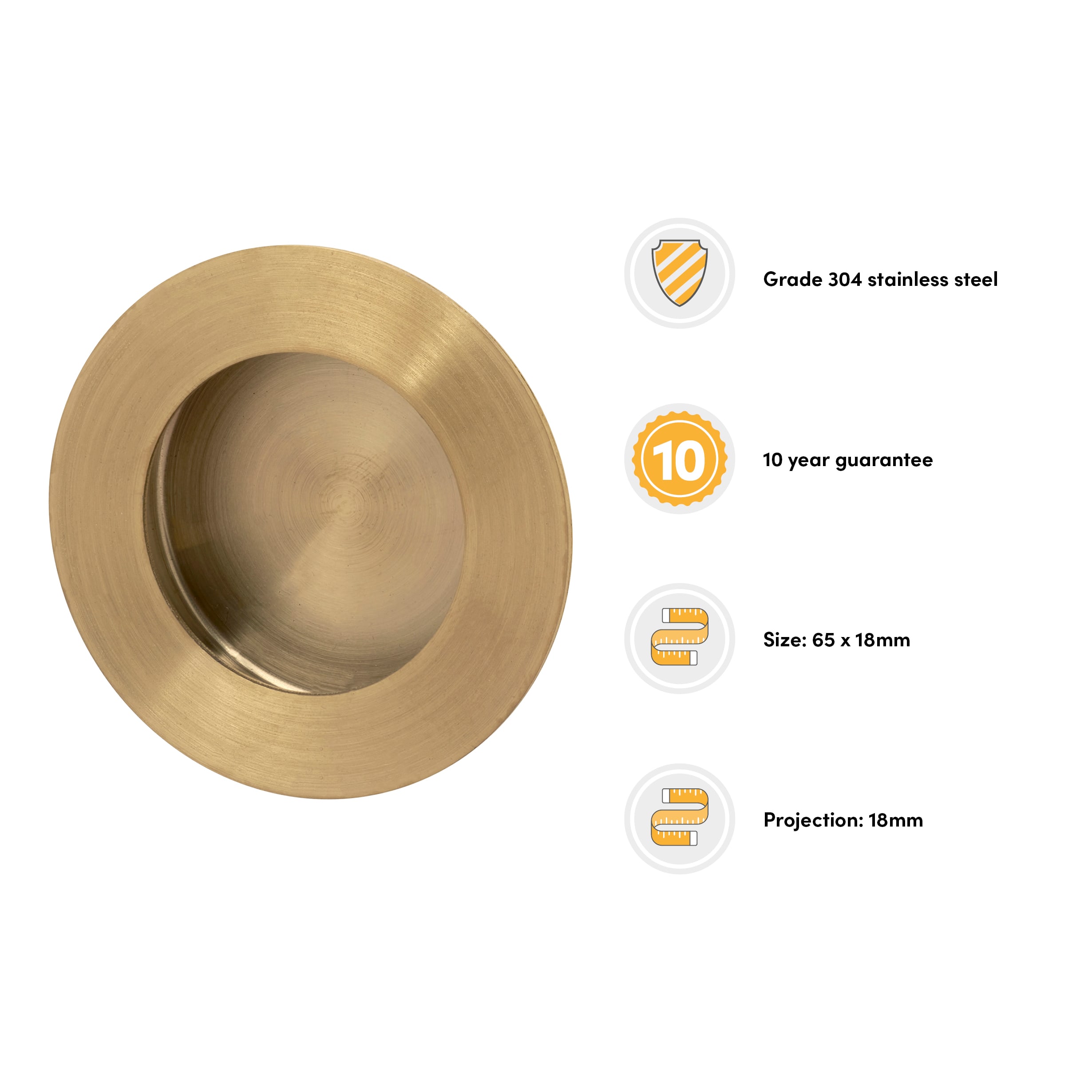 Circular Flush Cabinet Pull Handle - 65mm Diameter - PVD Satin Brass - view 2
