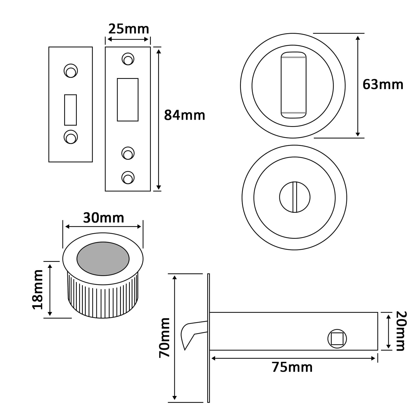 Round Flush Privacy Set with Bolt - Satin Nickel - view 2