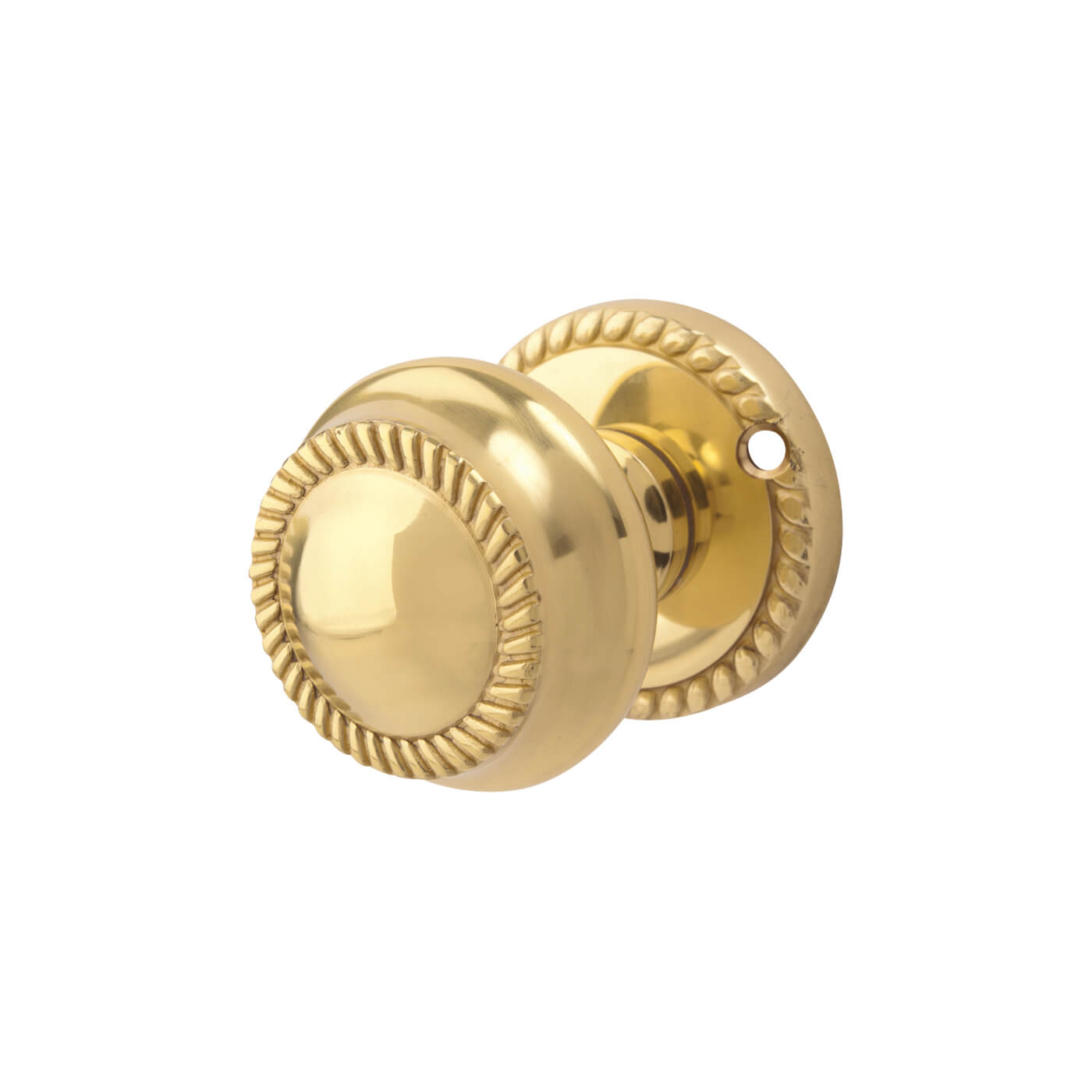 Polished Brass Georgian Rope Edge Mortice Door Knob - 60mm Rose Diameter - view 2