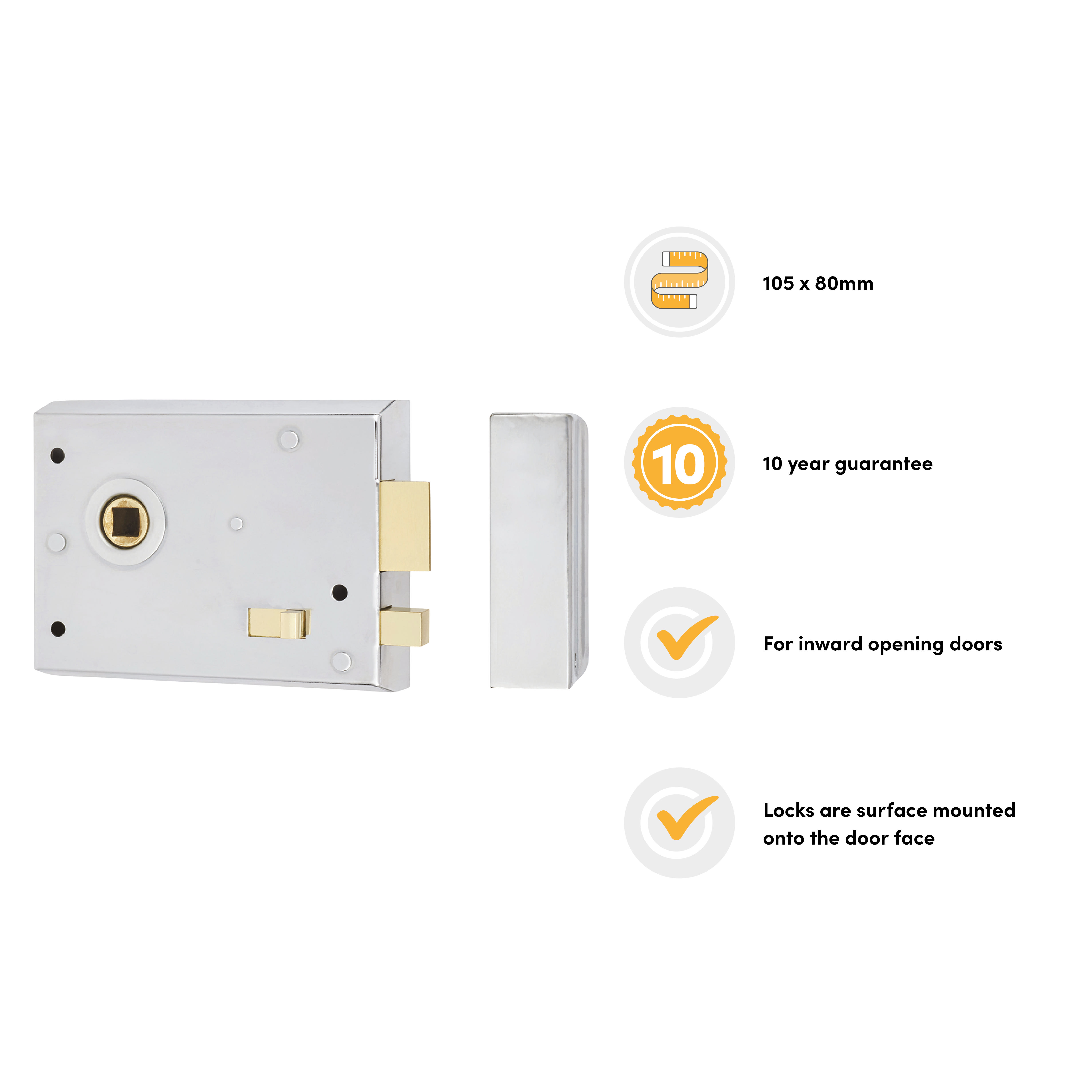 Rim Lock with Snib - 105 x 80mm - Satin Chrome - view 3