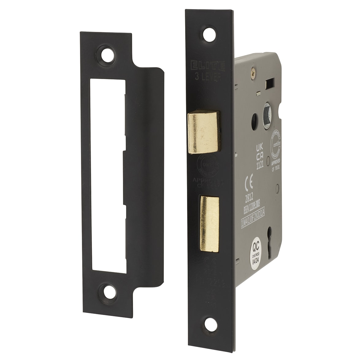 Matt Black 3 Lever Sashlock Door Handles on Rose Pack - Ivy Range - view 4