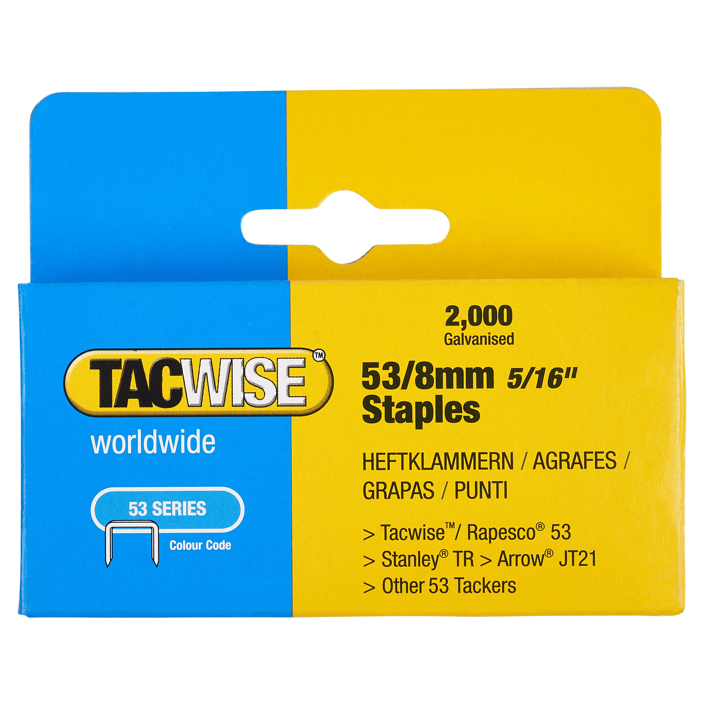53 Series Staples (JT21,/69/ST10, 53) - 8mm Length - Galvanised - Pack of 2000 - view 3