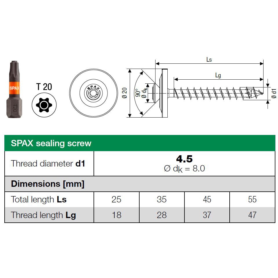 Raised Countersunk T-Star Plus Sealing Screw - 4.5 x 55mm - A2 Stainless Steel - Pack of 70 - view 6