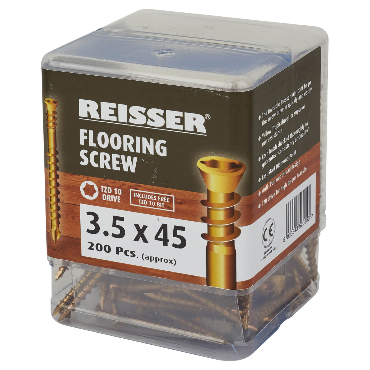 Flooring Torx Secret Fixing Wood Screws - 3.5 x 45mm - Yellow Zinc - Pack of 200 - view 4