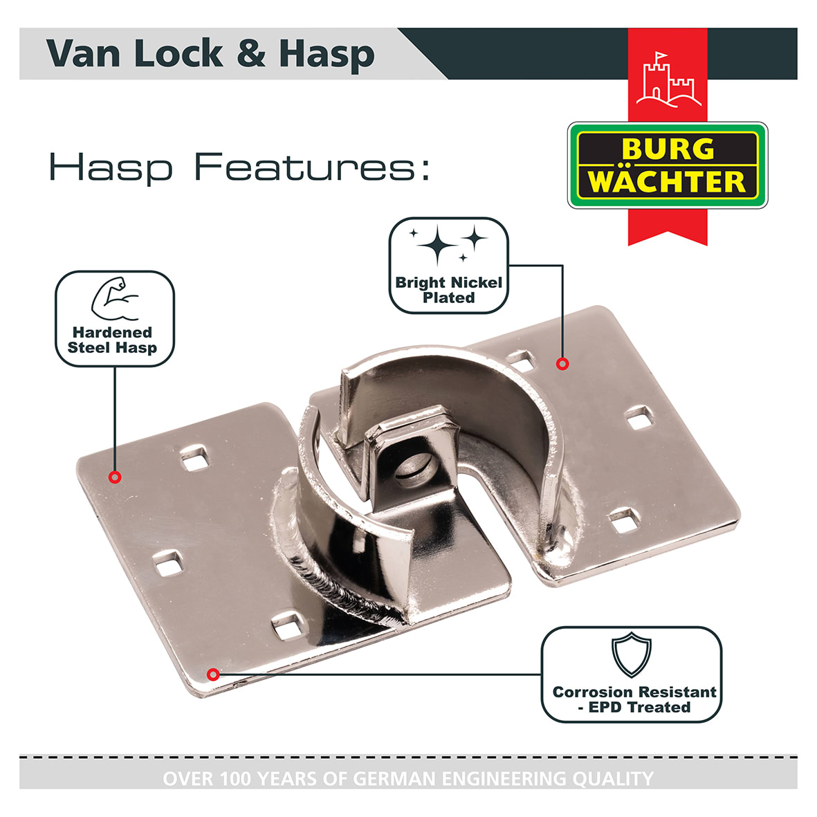 Heavy Duty Hardened Steel Van Hasp & Padlock Kit - Silver - view 2
