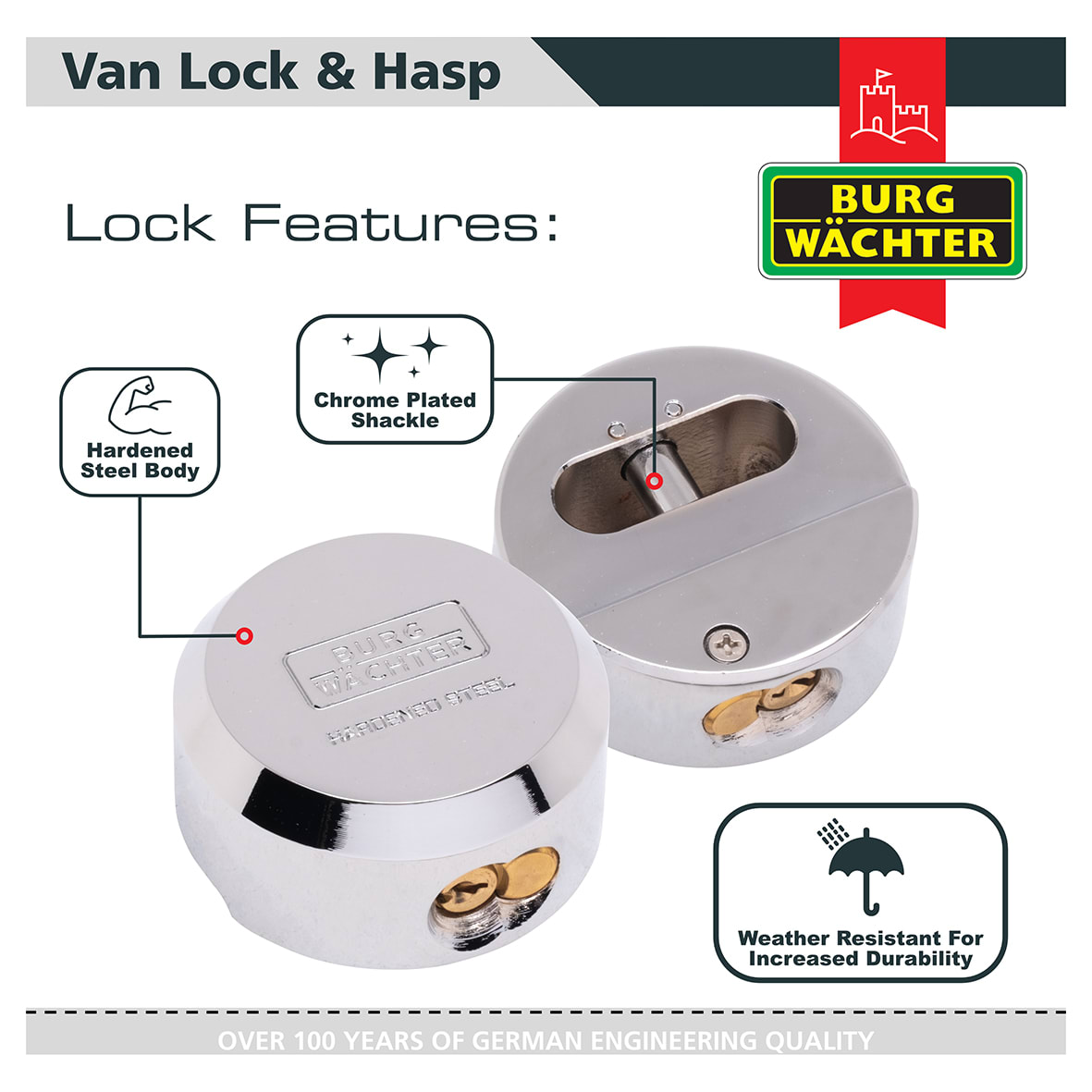 Heavy Duty Hardened Steel Van Hasp & Padlock Kit - Silver - view 3