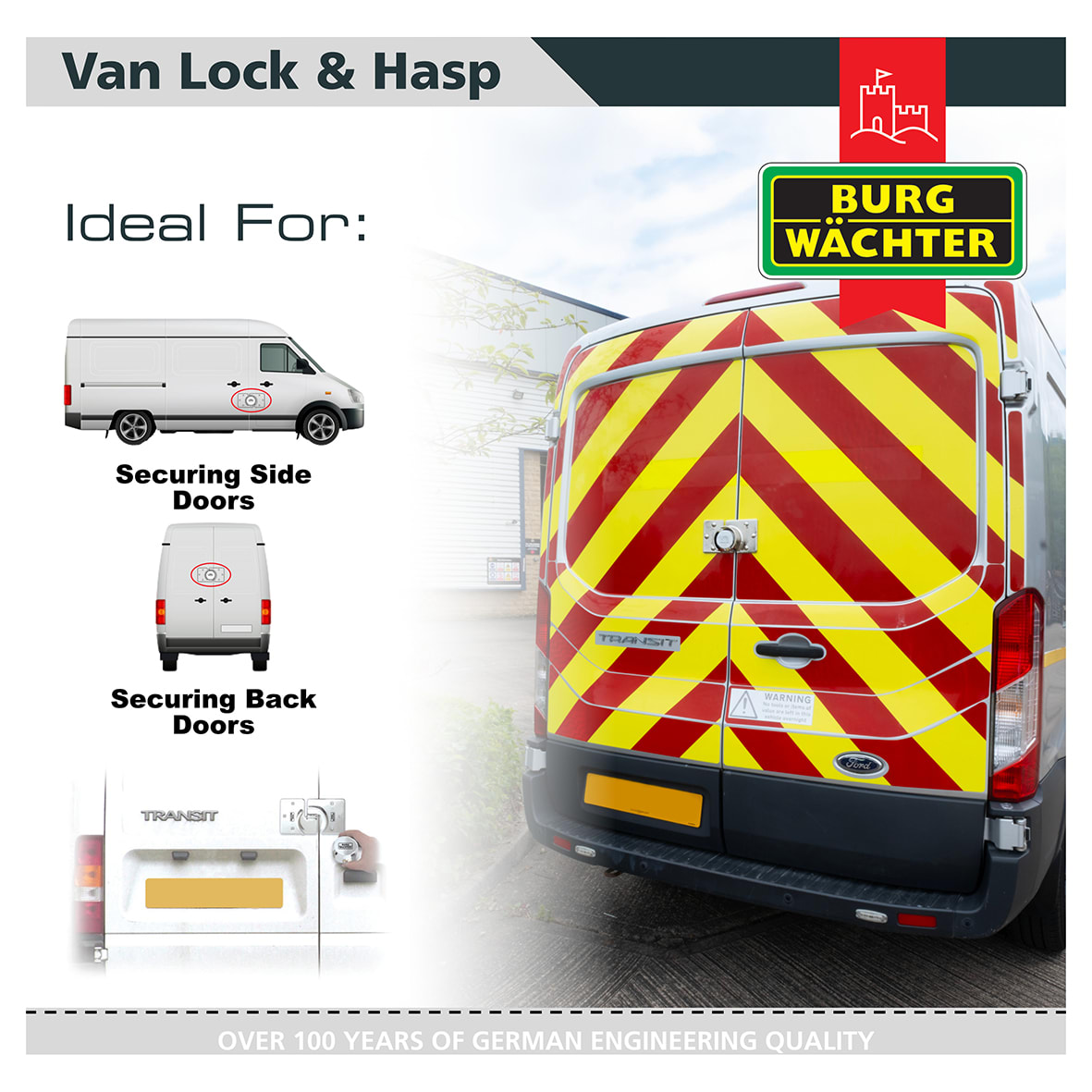 Heavy Duty Hardened Steel Van Hasp & Padlock Kit - Silver - view 4
