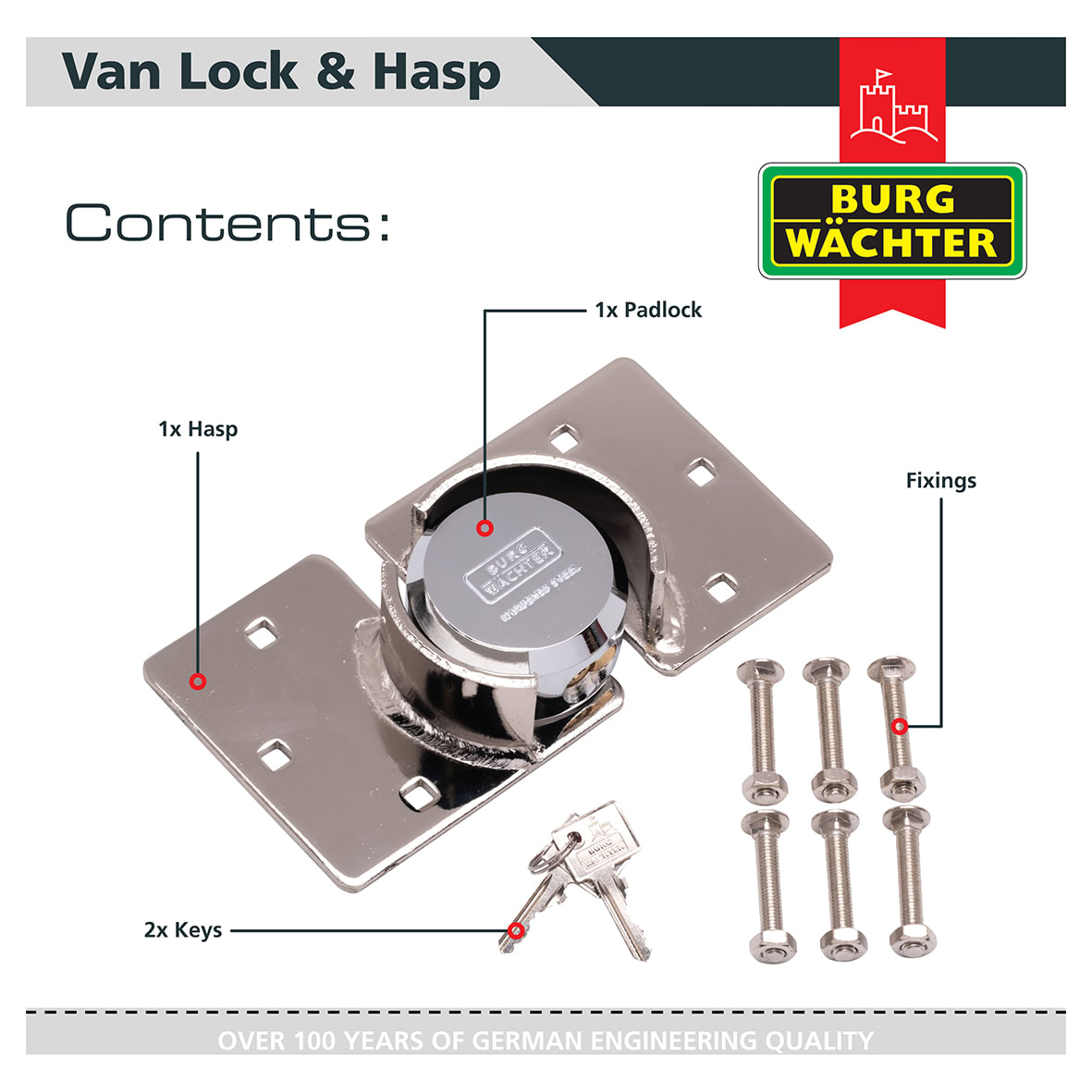 Heavy Duty Hardened Steel Van Hasp & Padlock Kit - Silver - view 5
