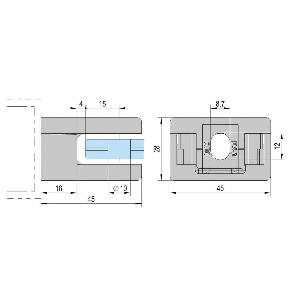 Square Balustrade Clamps & Inserts - 10mm Glass - 45mm x 45mm - Austenitic Stainless - Pk of 4 - view 4