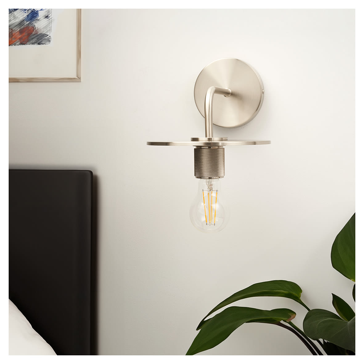 Savaneta Knurled Indoor Wall Light - Satin Nickel Fittings and Plate - view 2