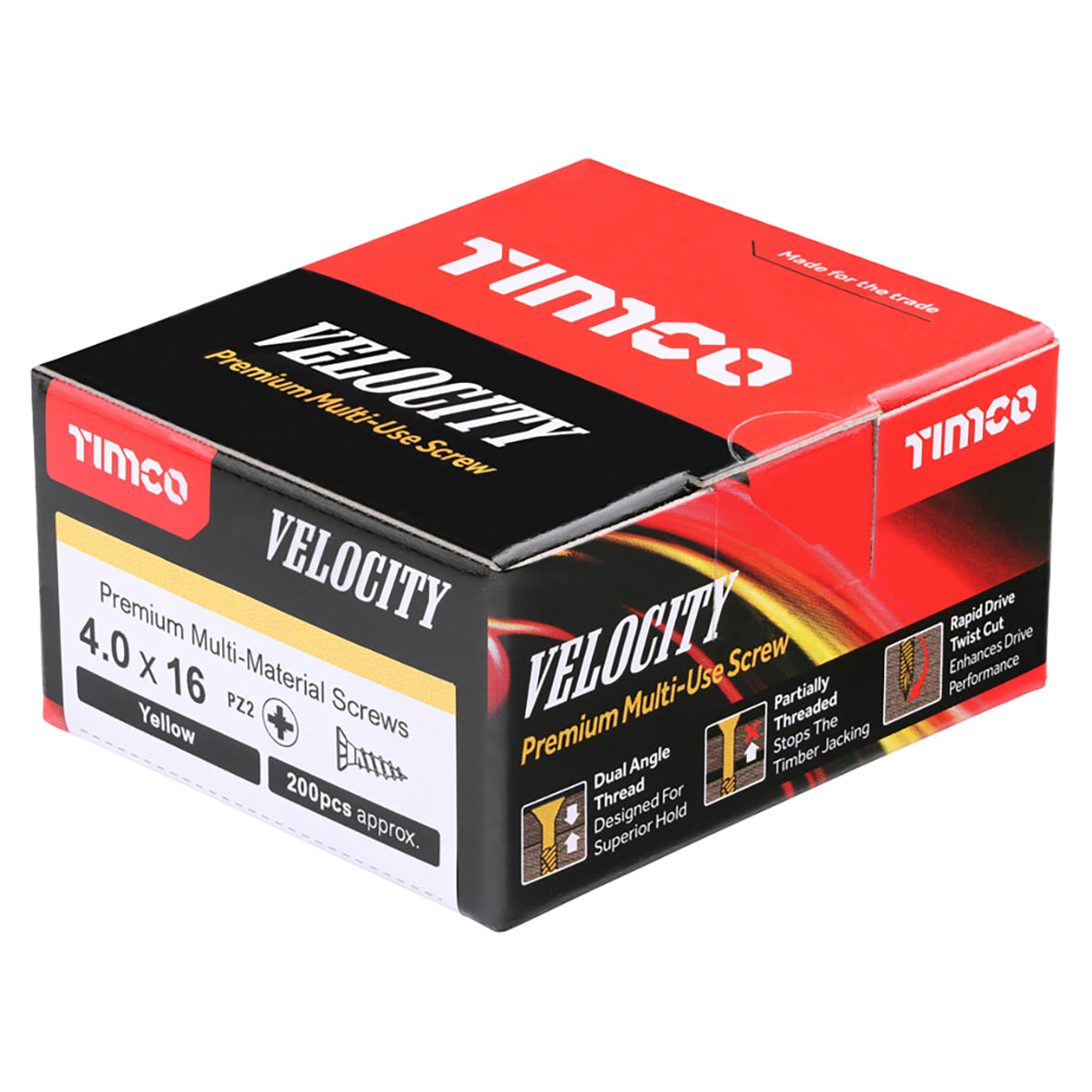 Velocity Pozi Countersunk Wood Screws - 4.0 x 16mm - Yellow Zinc - Pack of 200 - view 3
