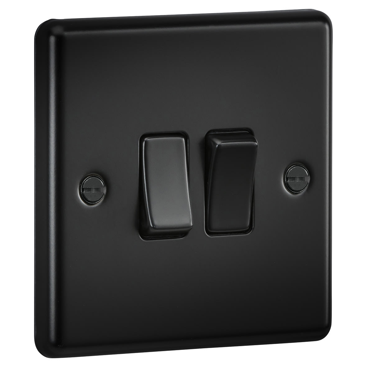 10AX 2 Gang 2 Way Round Edge Light Switch - Matt Black - view 2