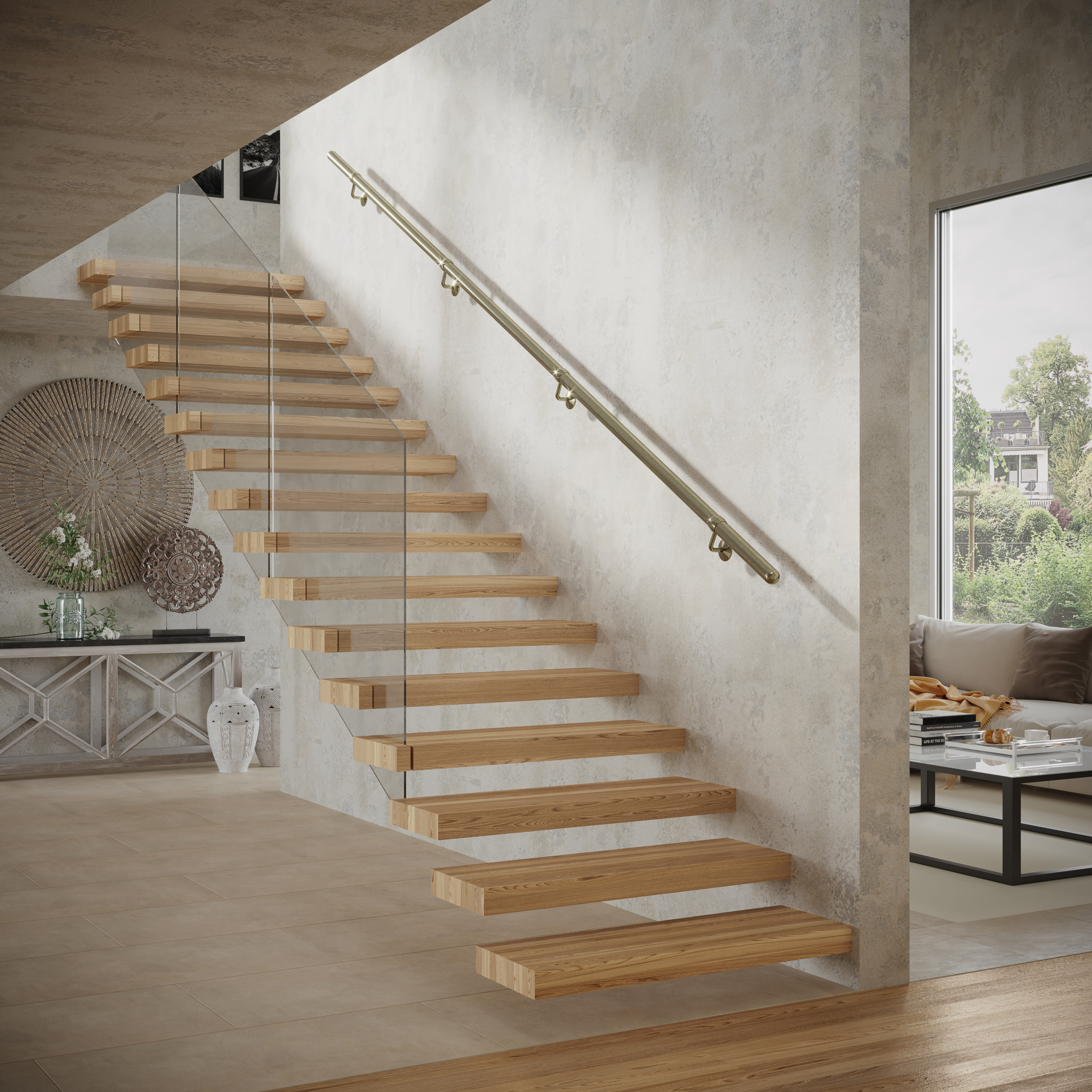 40mm Handrail Banister Staircase Rail Support Kit - 3600mm Length - Antique Brass - view 3