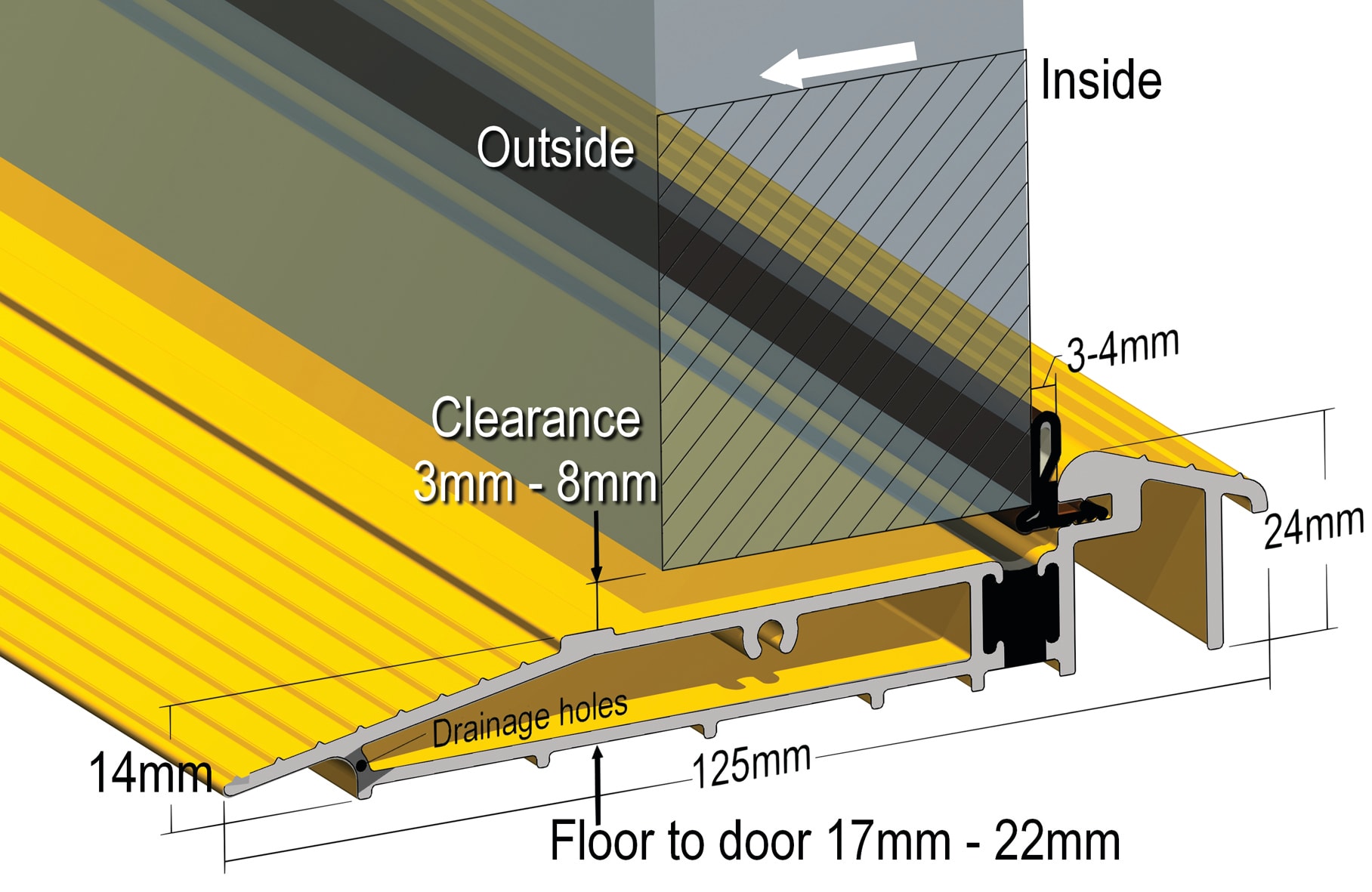 Proline AM5EX Outward Threshold - 2000mm Length - Outward Opening Doors - Gold - view 2
