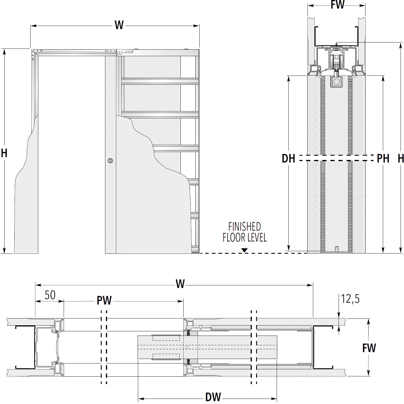 Syntesis Single Pocket Door Kit - 100mm Finished Wall Thickness - 762 x 1981mm Door Size - view 2