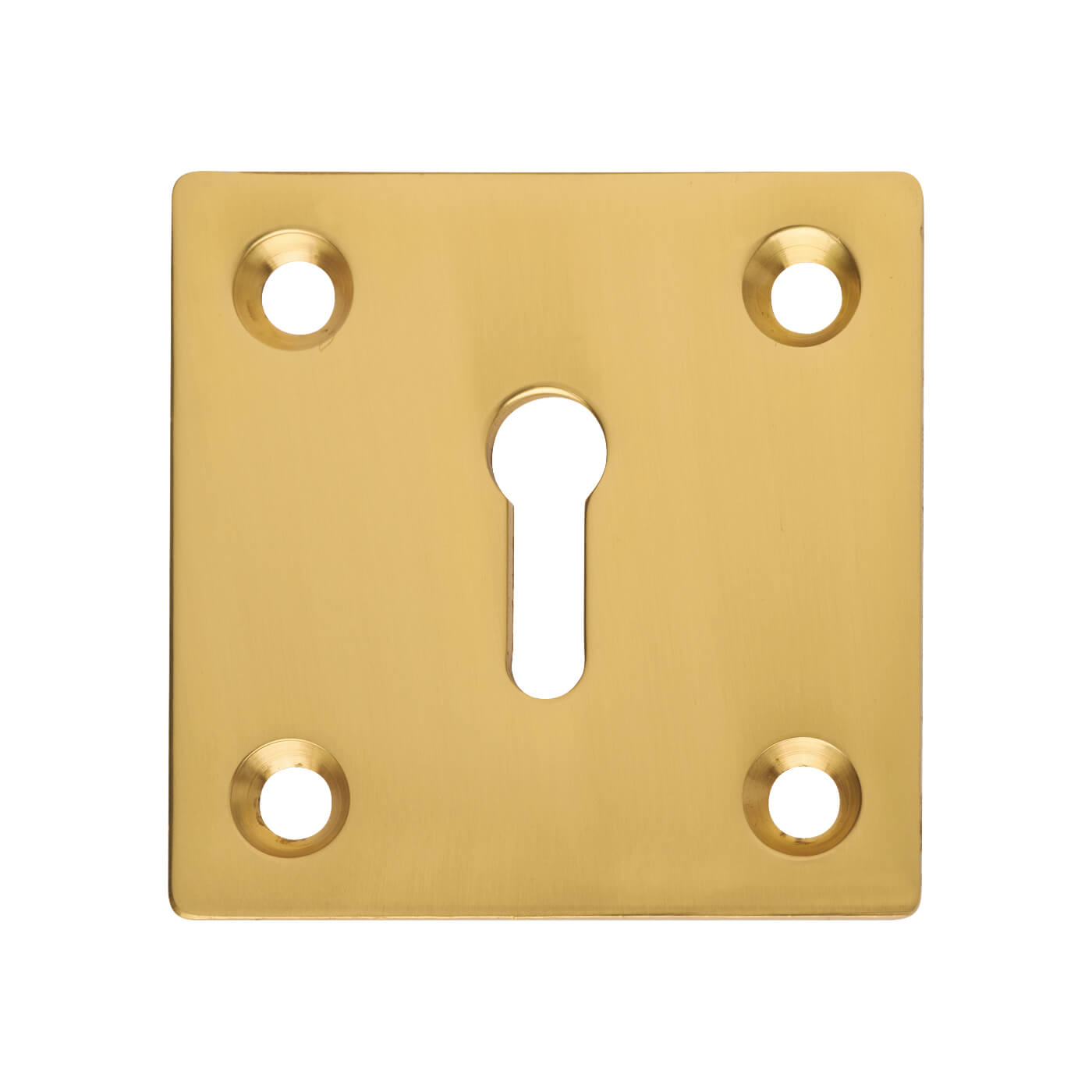 Square Plate Brass Escutcheon - 52 x 52mm - Keyhole - Polished Brass - view 2