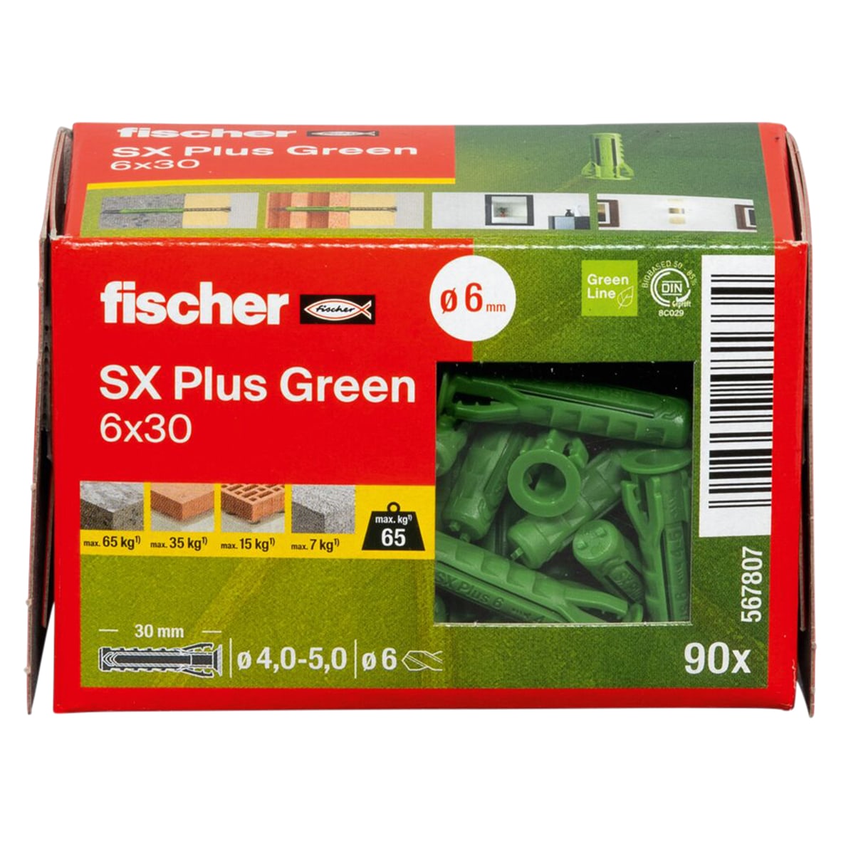 SX Plus Expansion High Quality Nylon Wall Plug - 6 x 30mm - Green - Pack of 90 - view 4