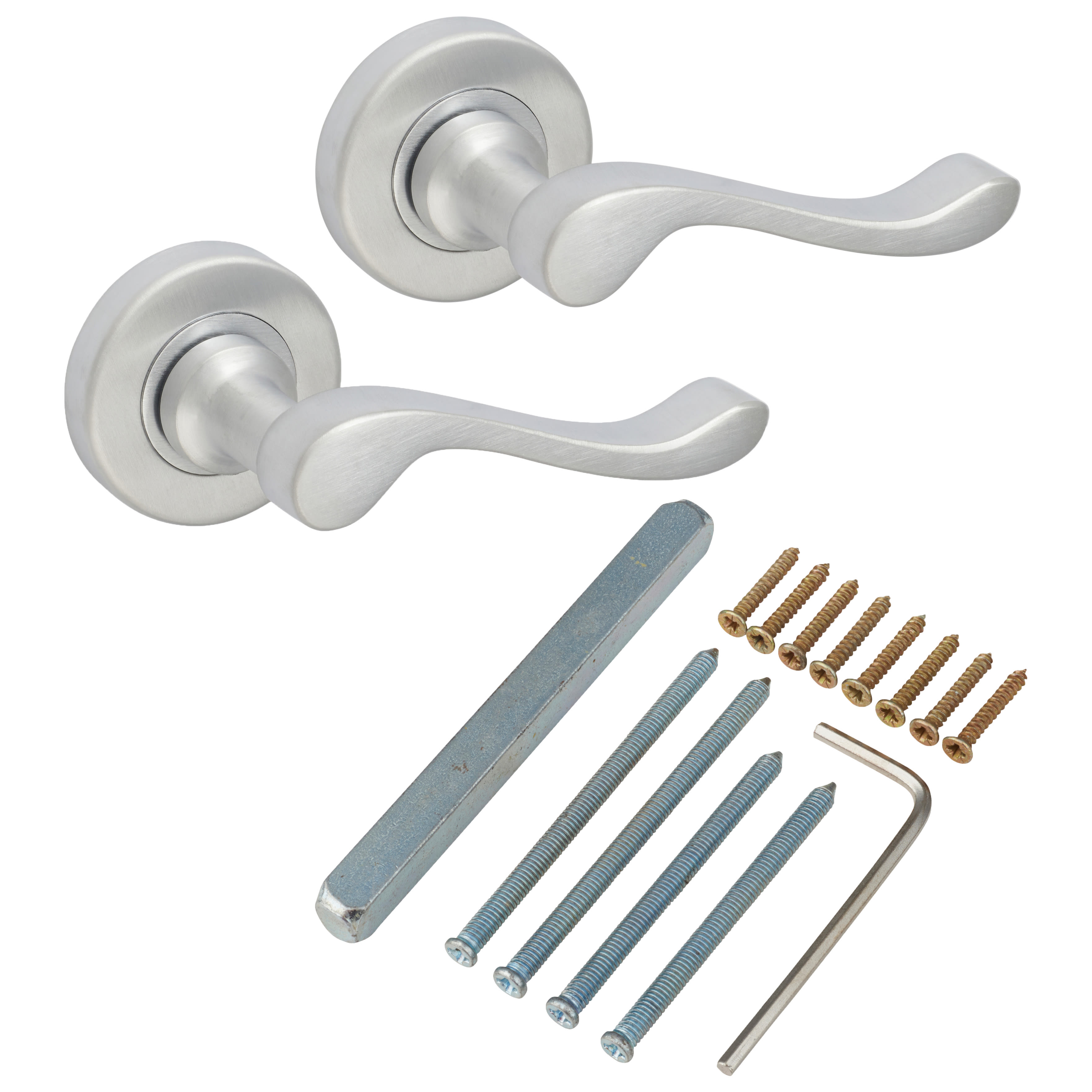 Marcus Satin Chrome Scroll Door Handles on Round Rose - Bedford Range - view 3